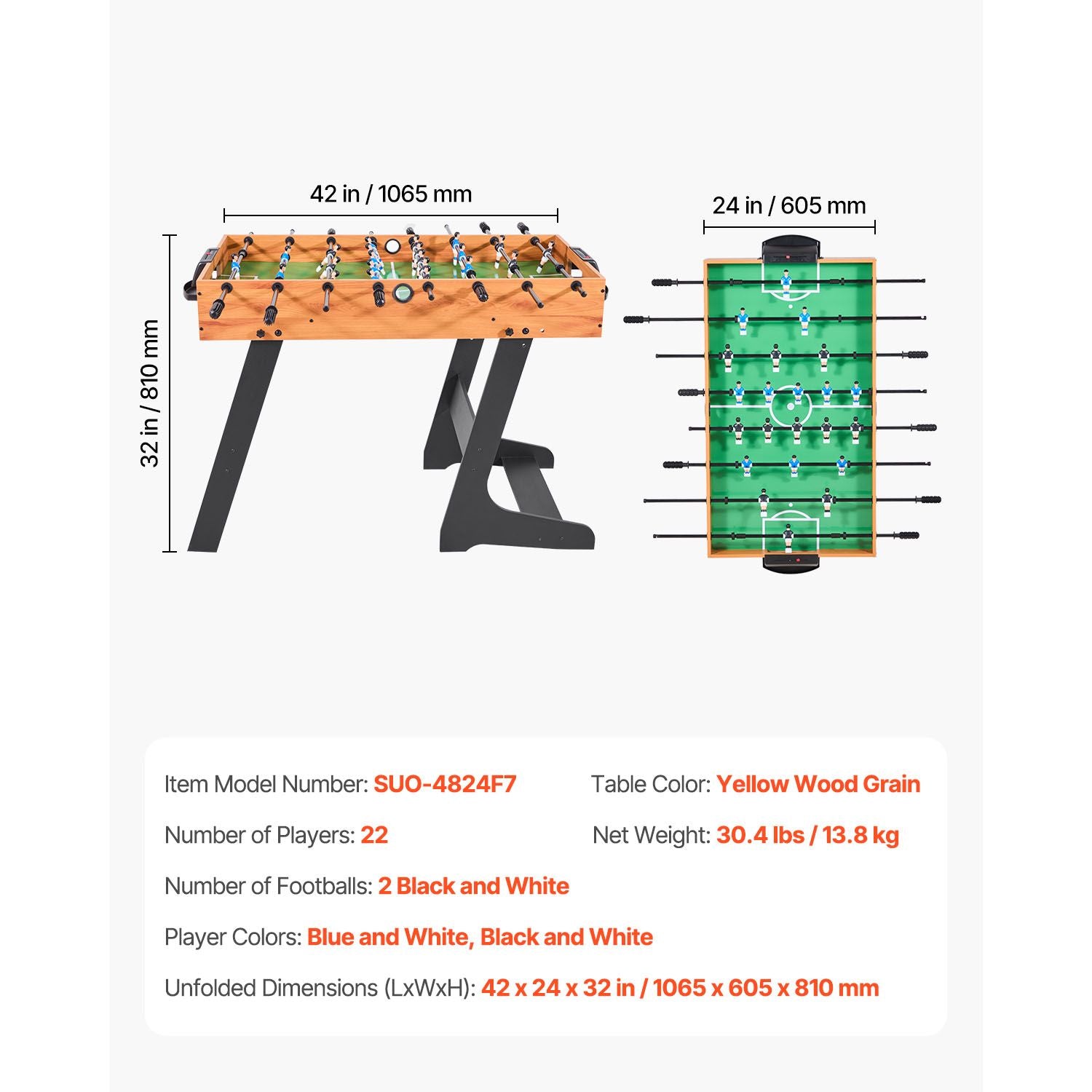 Folding Foosball Table 106cm Full Size Soccer Game Table Indoor Set