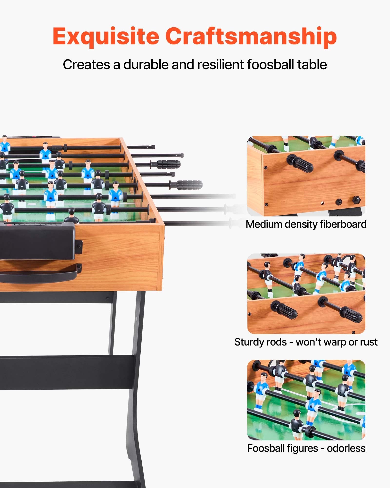 Folding Foosball Table, 106 cm Standard Size Table, Indoor Full Size Foosball Tables for Home, Family, and Game Room, Durable Soccer Set, Includes 2 Balls