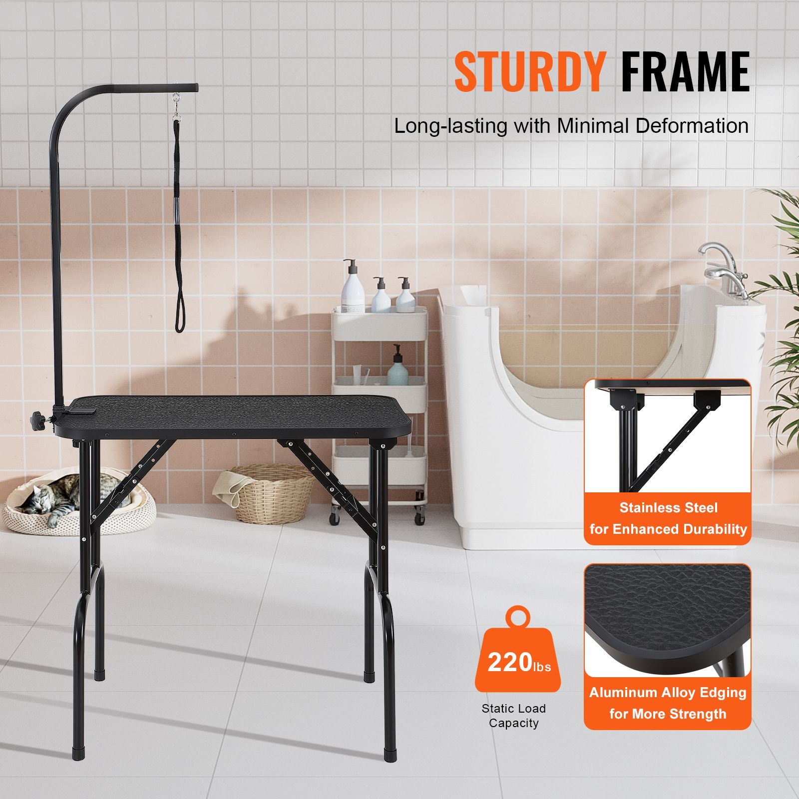 Foldable Dog Grooming Table 808x460mm Stainless Steel Arm Clamp Stand