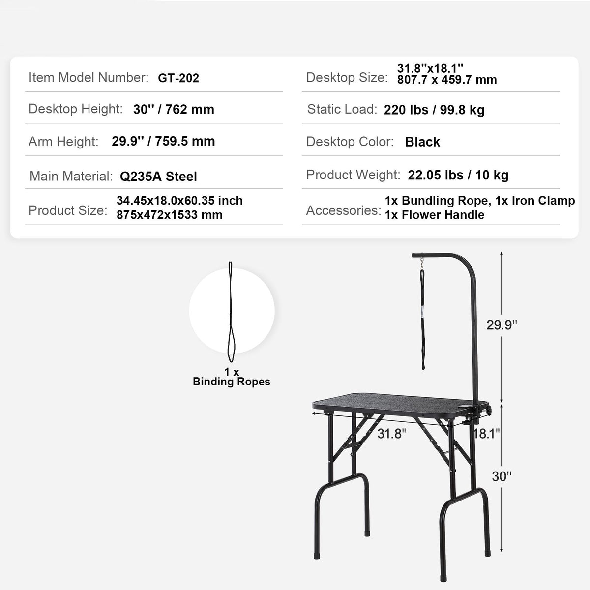 Foldable Dog Grooming Table 808x460mm Stainless Steel Arm Clamp Stand