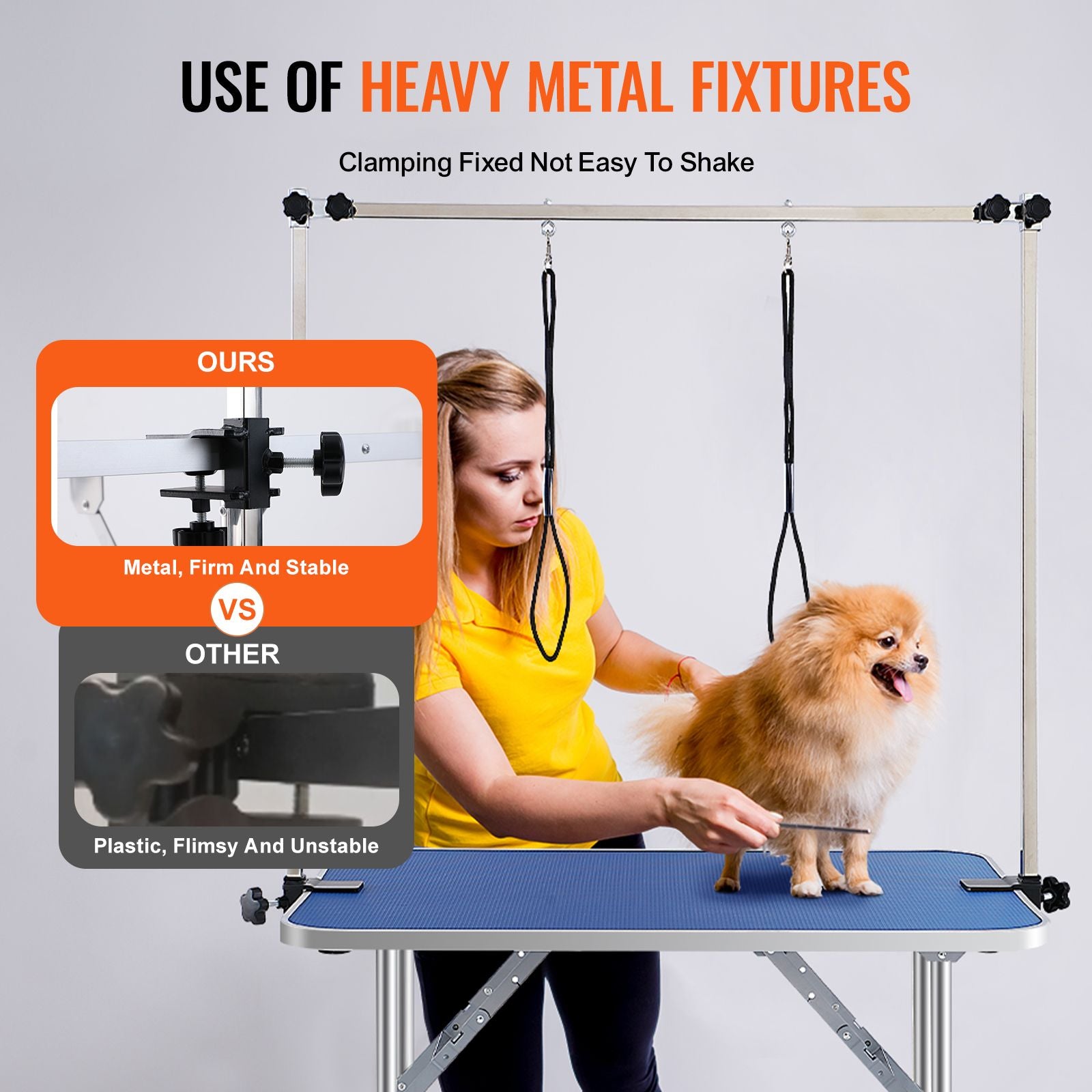 36in Foldable Pet Grooming Table with Double Arms & Clamp 150kg Capacity