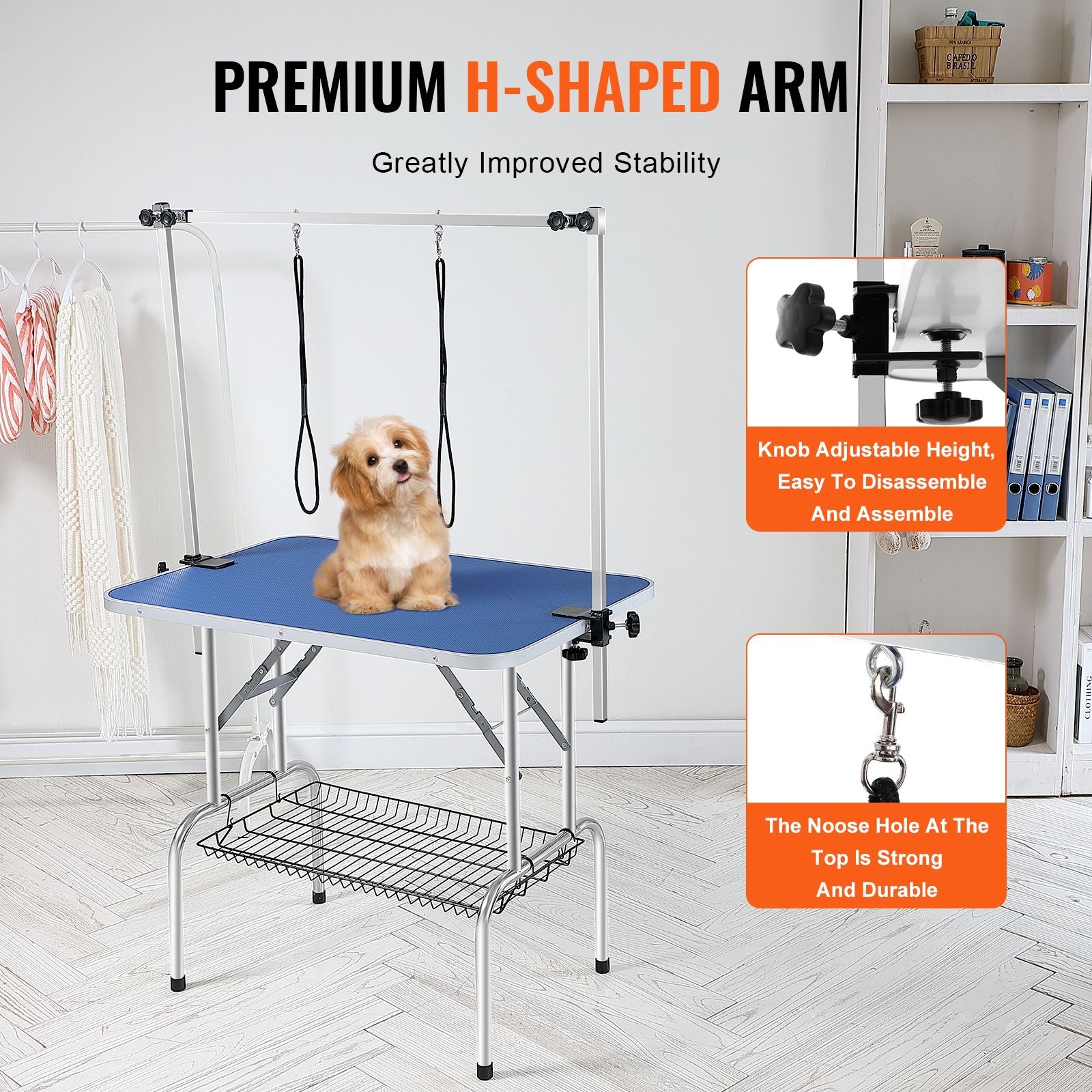 36in Foldable Pet Grooming Table with Double Arms & Clamp 150kg Capacity