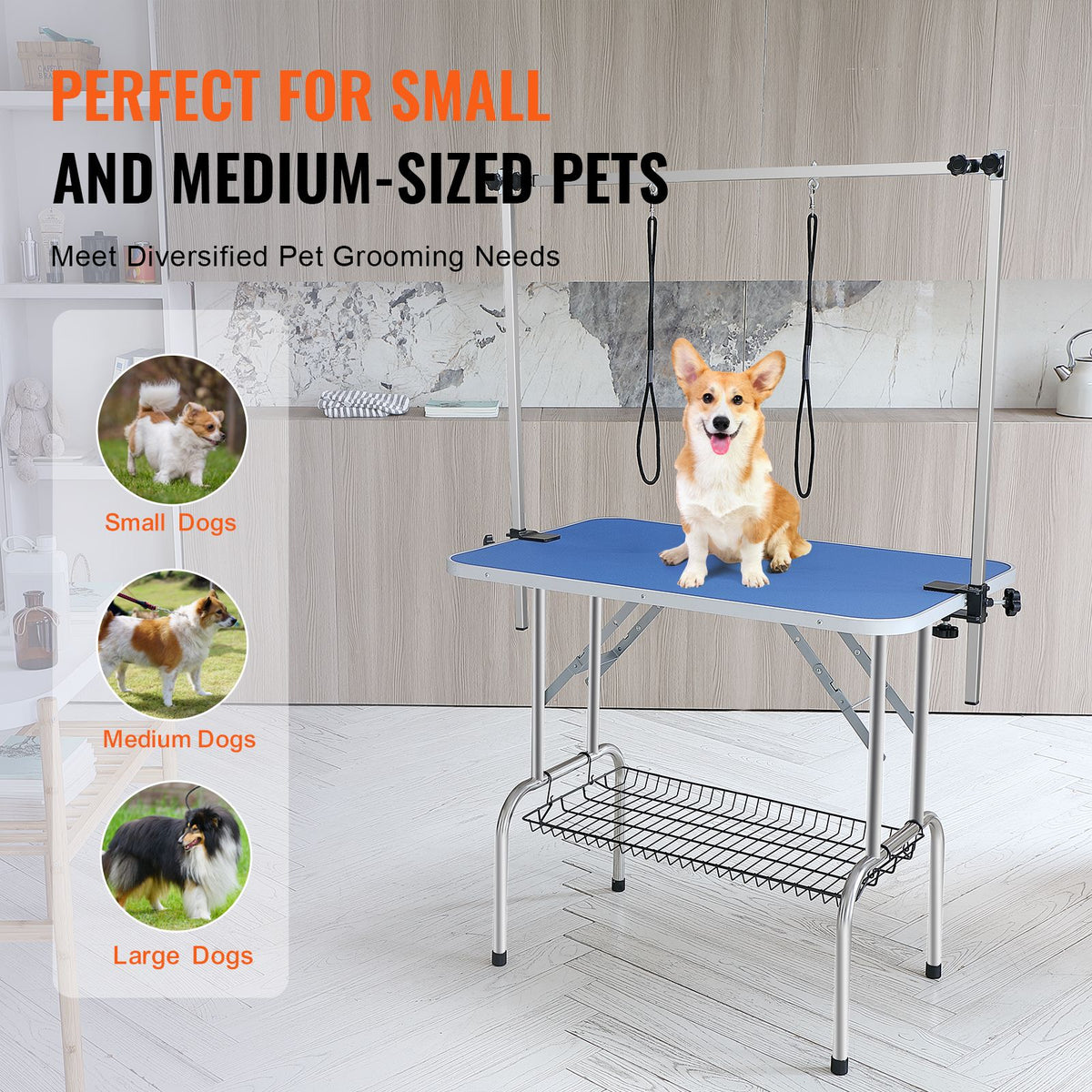 36in Foldable Pet Grooming Table with Double Arms & Clamp 150kg Capacity