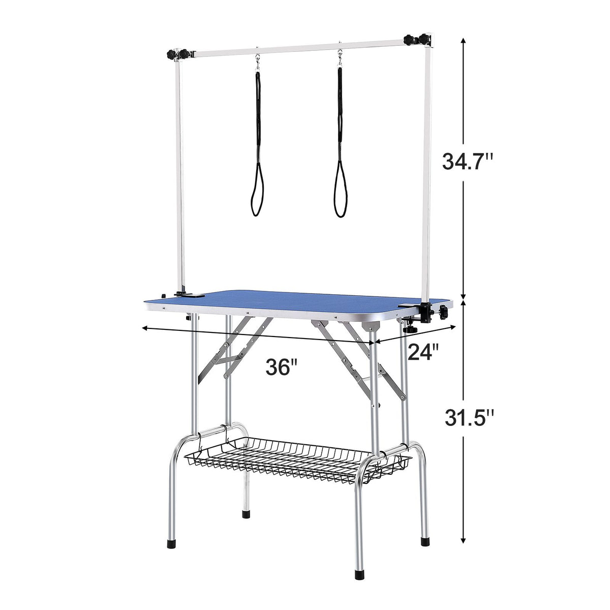 36in Foldable Pet Grooming Table with Double Arms & Clamp 150kg Capacity