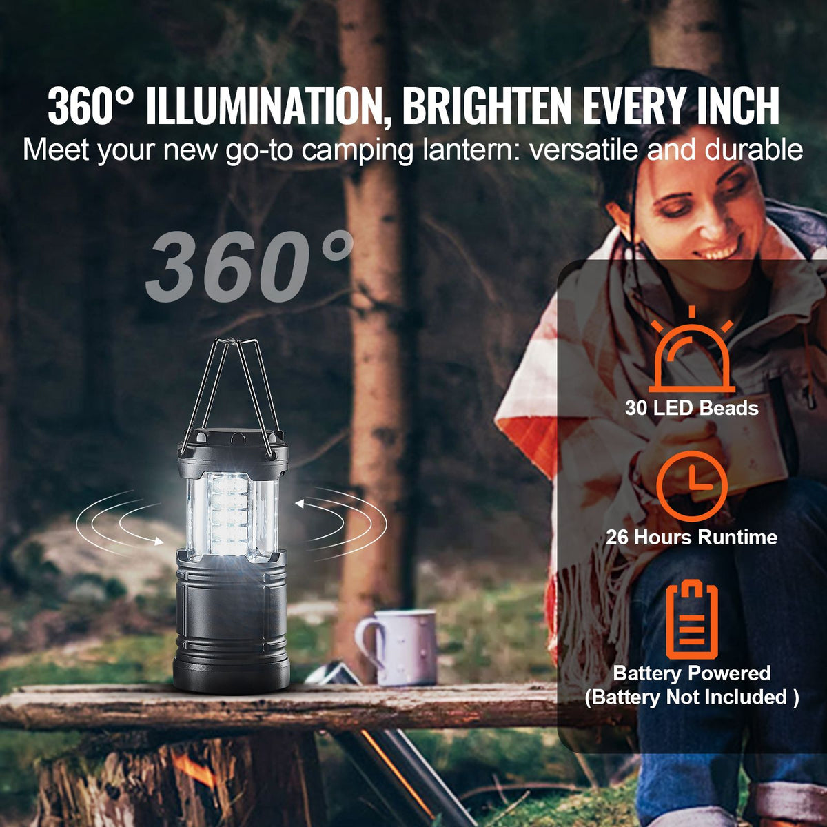 LED Camping Lanterns Collapsible Battery Powered Flashlights Set of 4