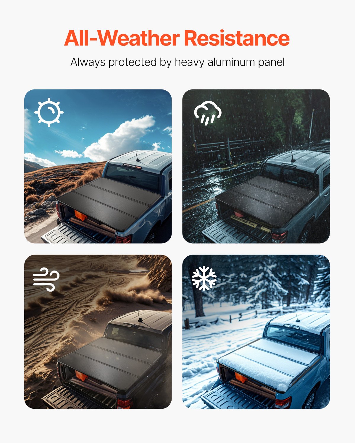 Tri-Fold Truck Bed Tonneau Cover, Compatible with 2015-2024 Ford F-150, 2004 mm Bed, Only Fit 2004 x 1656 mm Inside Bed, 181.4 kg Load Capacity with Built-in LED Light, Quick Folding, Black