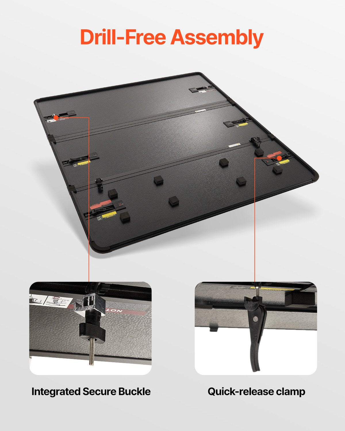 Tri-Fold Truck Bed Tonneau Cover, Compatible with 2015-2024 Ford F-150, 2004 mm Bed, Only Fit 2004 x 1656 mm Inside Bed, 181.4 kg Load Capacity with Built-in LED Light, Quick Folding, Black