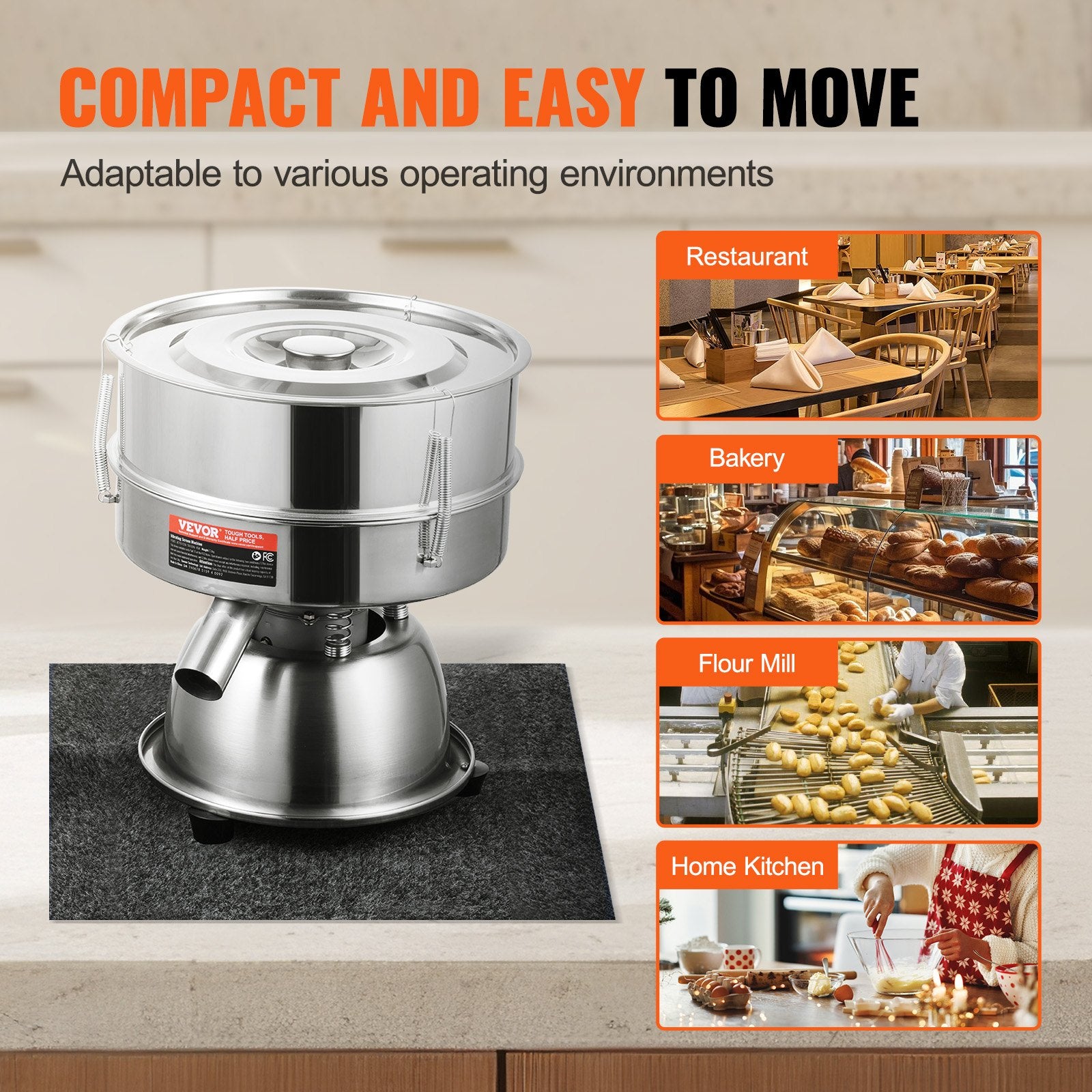 Automatic Electric Vibrating Sieve, Stainless Steel Sifter Shaker Machine with 30+50 Mesh, 45W Automatic Powder Sifter Machine Countertop, Electric Sieve Shaker for Flour Powers, Mungbean, Rice