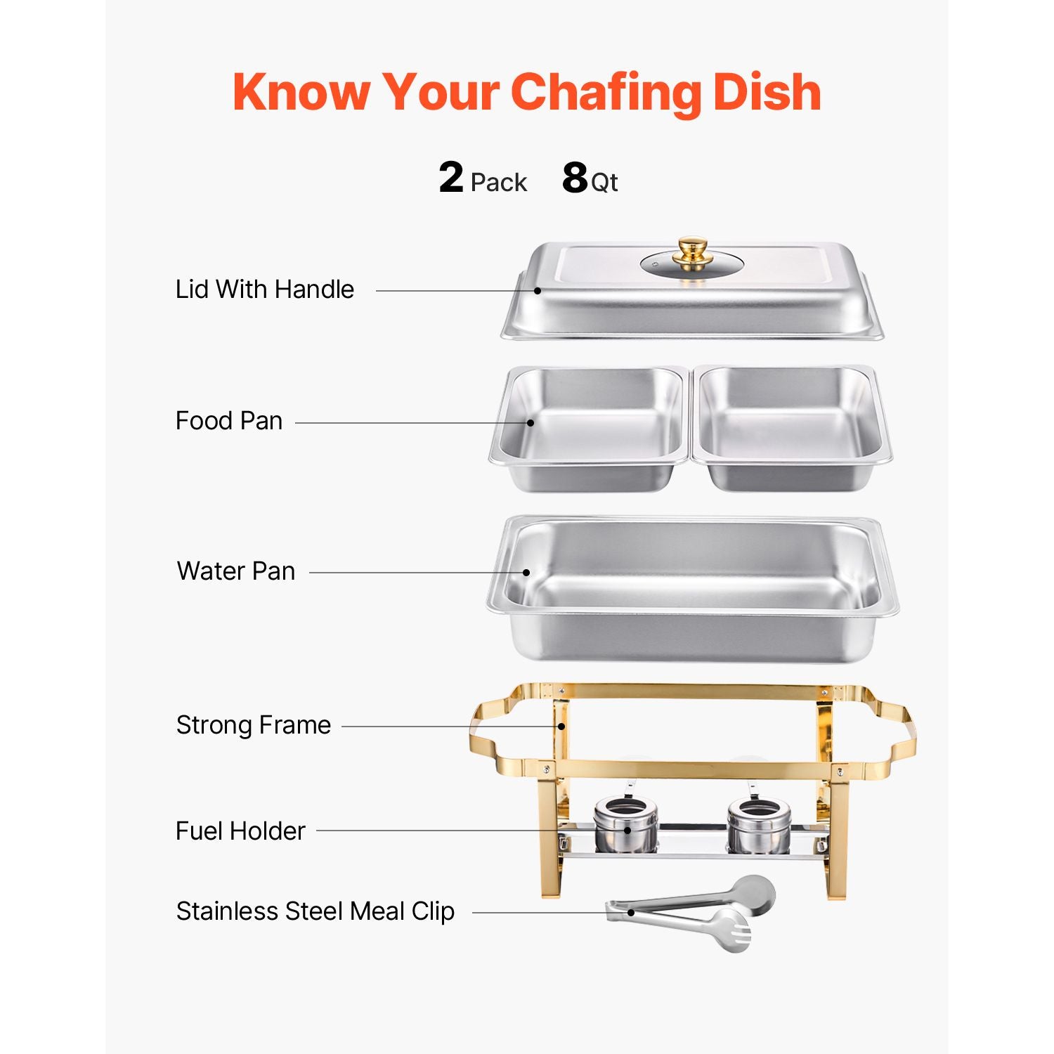 Chafing Dish Buffet Set, 4 Qt 2 Pack, Stainless Steel Chafer with 4 Half Size Pans, Rectangle Catering Warmer Server with Glass Lid Water Pan Folding Stand Fuel Holder, for Wedding Party Banquet