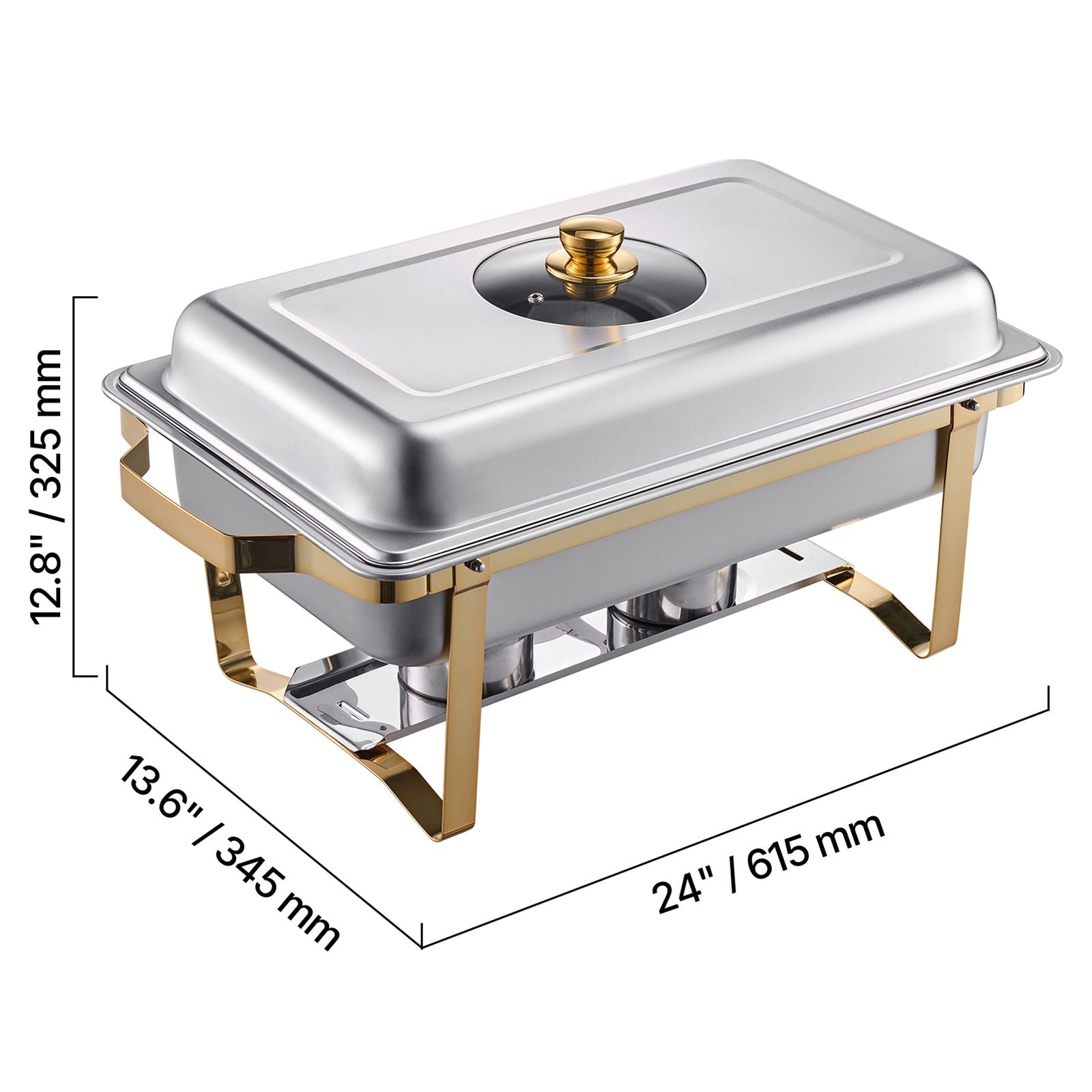 Chafing Dish Buffet Set, 4 Qt 2 Pack, Stainless Steel Chafer with 4 Half Size Pans, Rectangle Catering Warmer Server with Glass Lid Water Pan Folding Stand Fuel Holder, for Wedding Party Banquet