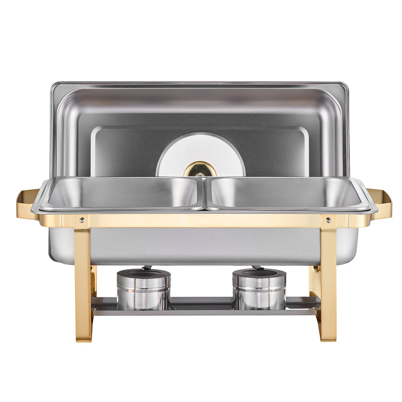 Chafing Dish Buffet Set, 4 Qt 2 Pack, Stainless Steel Chafer with 4 Half Size Pans, Rectangle Catering Warmer Server with Glass Lid Water Pan Folding Stand Fuel Holder, for Wedding Party Banquet