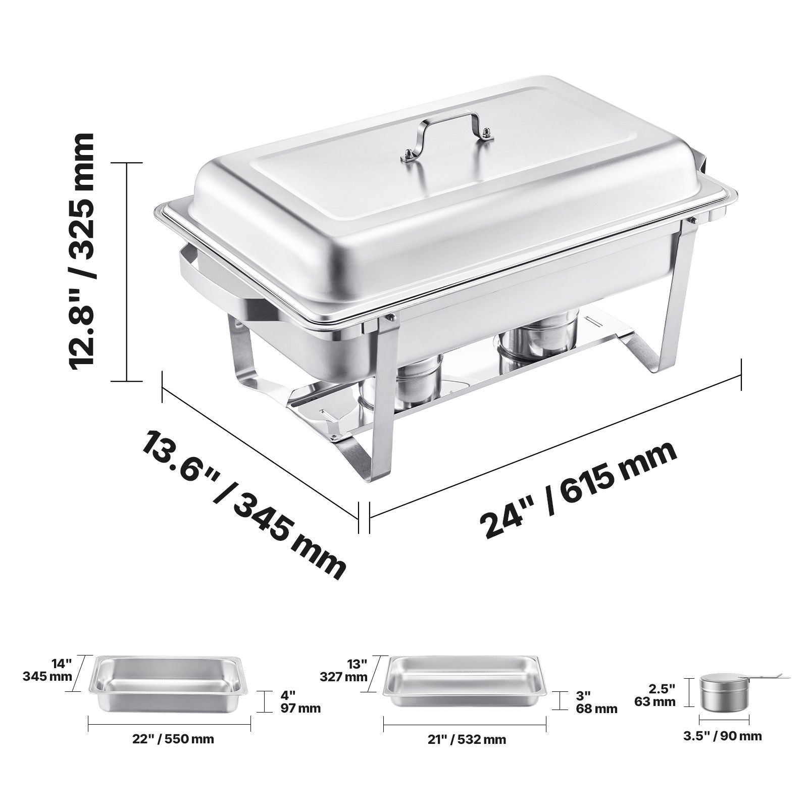 8 Qt 2 Pack Rectangle Chafing Dish Buffet Set Fullsize Pan Stainless Steel