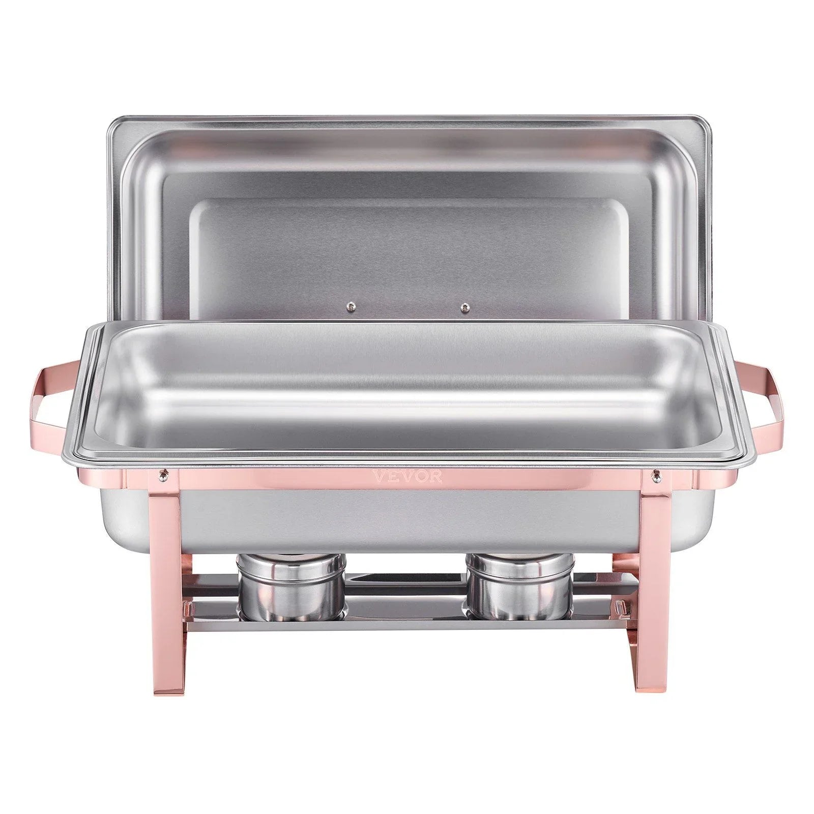 Chafing Dish Buffet Set, 8 Qt 2 Pack, Stainless Steel Chafer with 2 Full Size Pans, Rectangle Catering Warmer Server with Lid Water Pan Stand Fuel Holder, for Wedding Party Banquet, Rose Gold