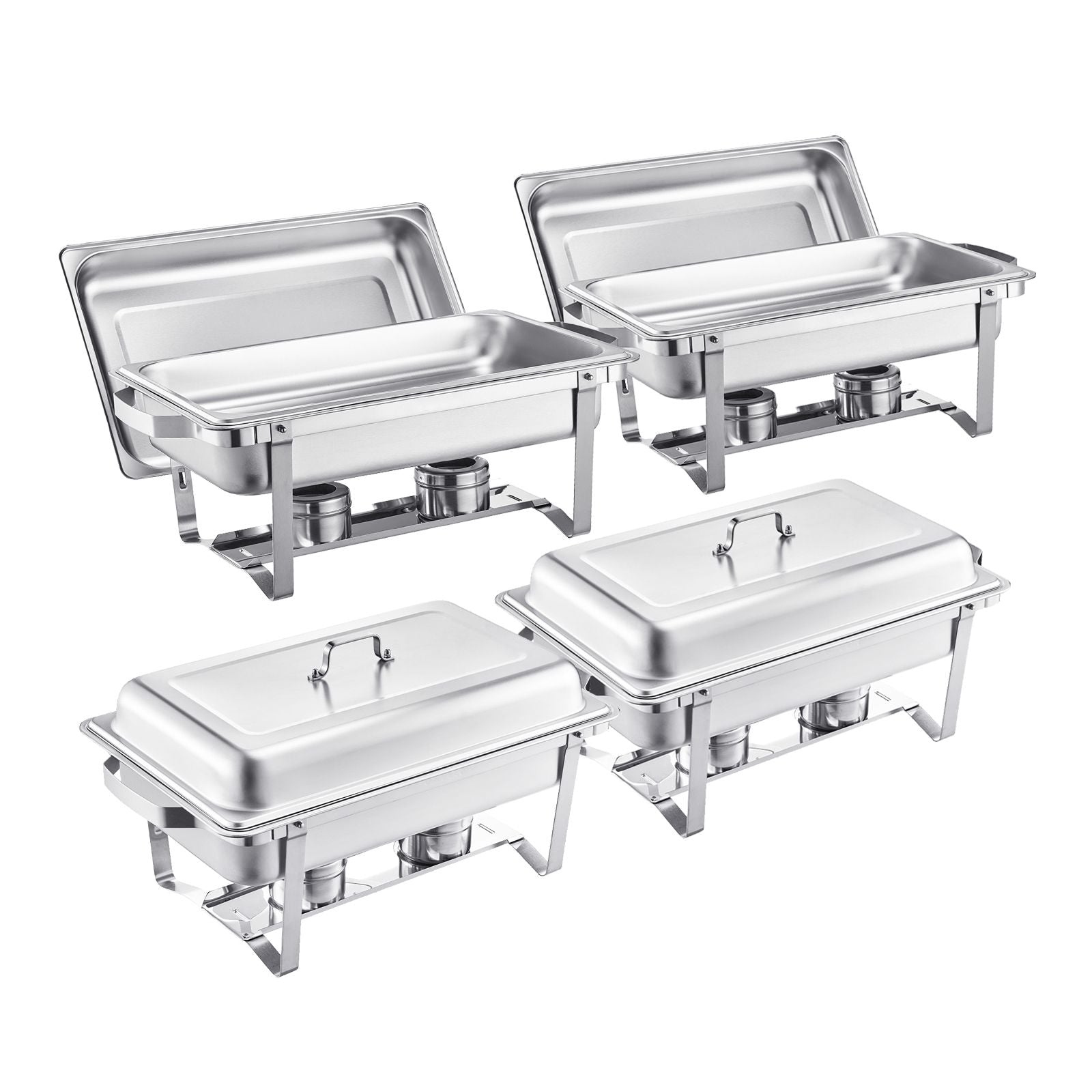 8 Qt 4 Pack Rectangle Chafing Dish Buffet Set Fullsize Pan Stainless Steel