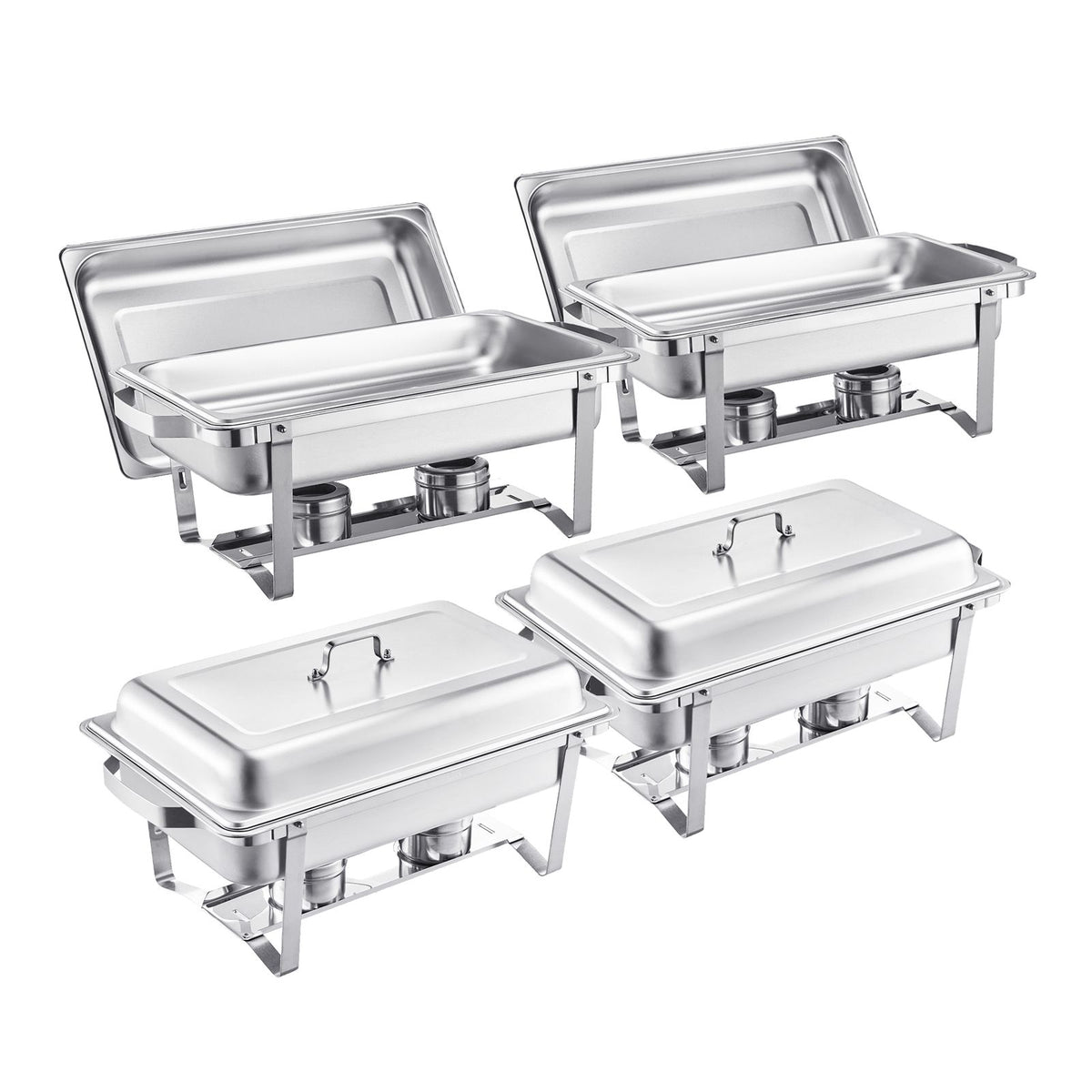 8 Qt 4 Pack Rectangle Chafing Dish Buffet Set Fullsize Pan Stainless Steel