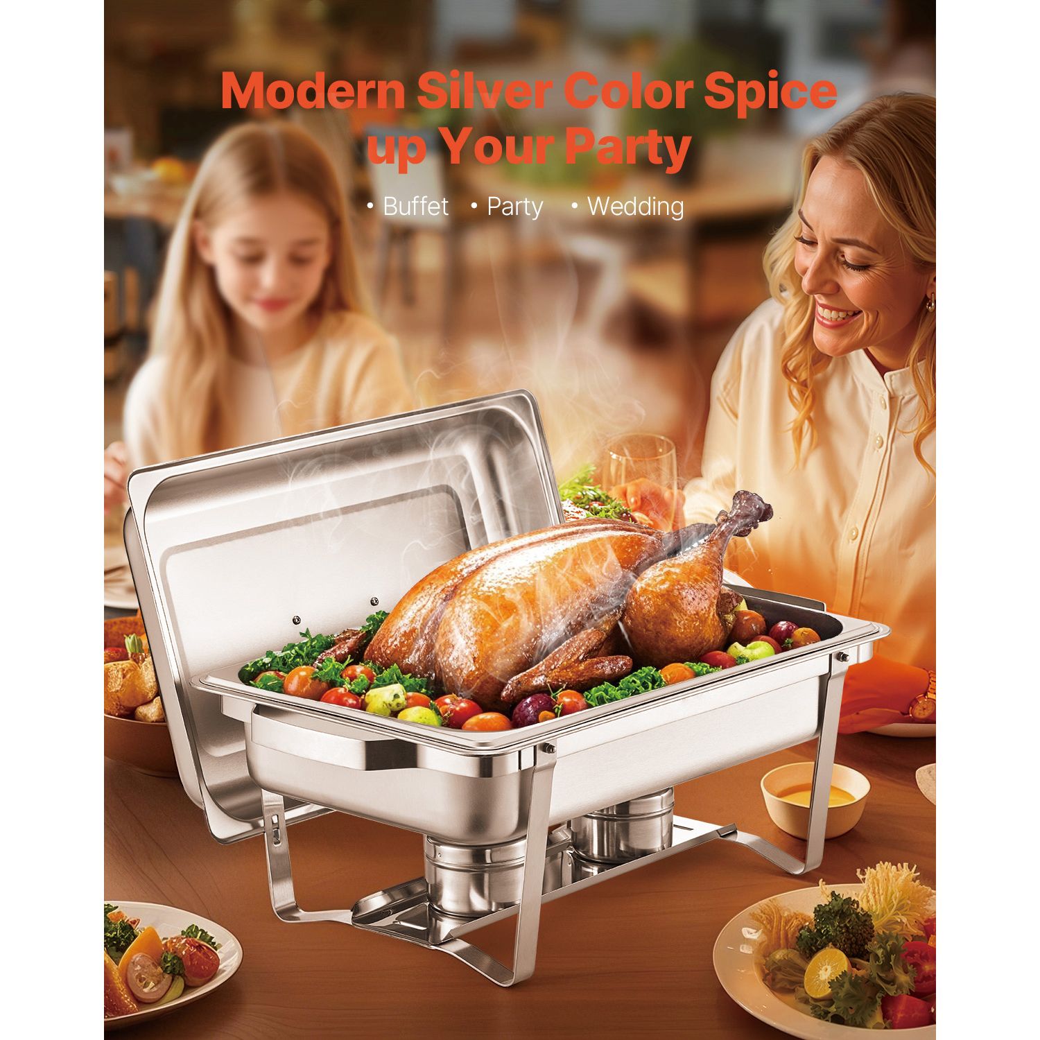 8 Qt 4 Pack Rectangle Chafing Dish Buffet Set Fullsize Pan Stainless Steel