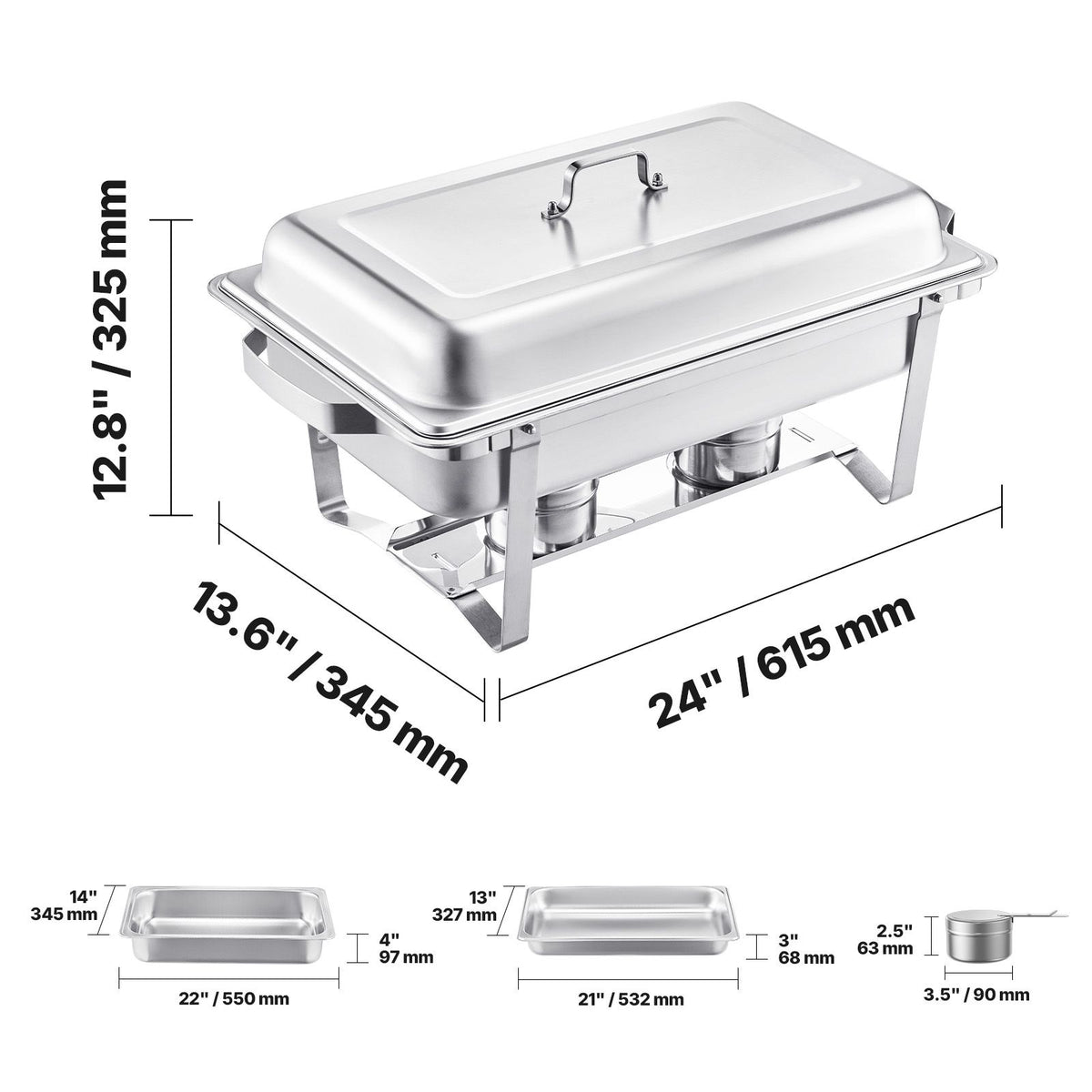 8 Qt 4 Pack Rectangle Chafing Dish Buffet Set Fullsize Pan Stainless Steel