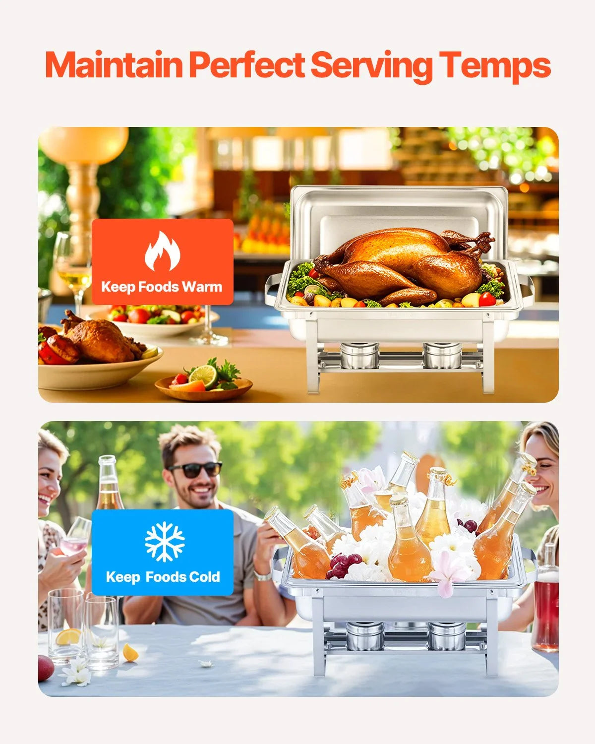 8 Qt 4 Pack Rectangle Chafing Dish Buffet Set Fullsize Pan Stainless Steel