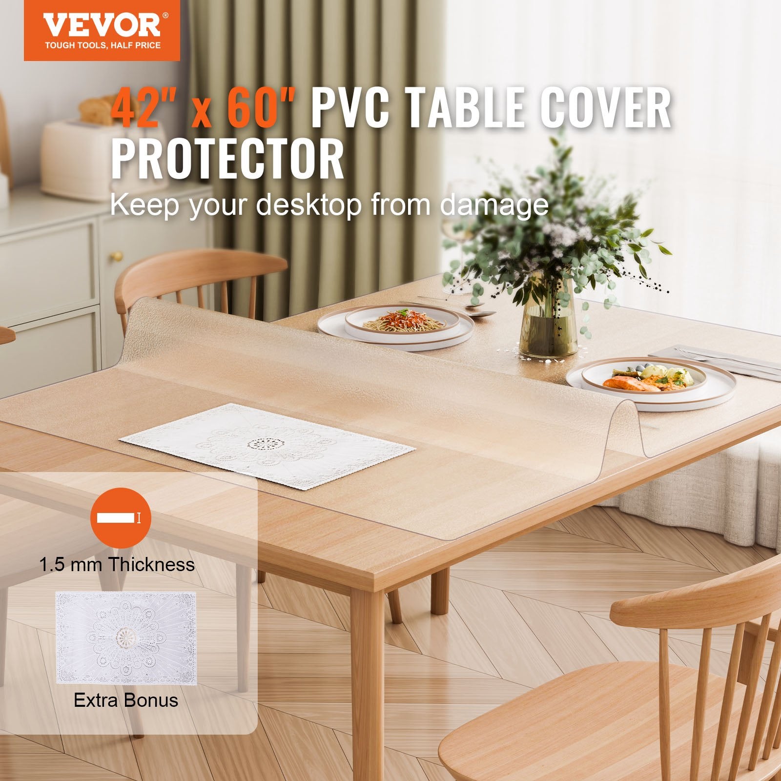 Plastic Table Cover, 42 x 60 Inch 1.5 mm Thick Frosted Table Protector, Rectangle PVC Desk Mat, Waterproof & Easy Cleaning Desk Pad Tablecloth, for Office Dresser Dining Room Table Night Stand