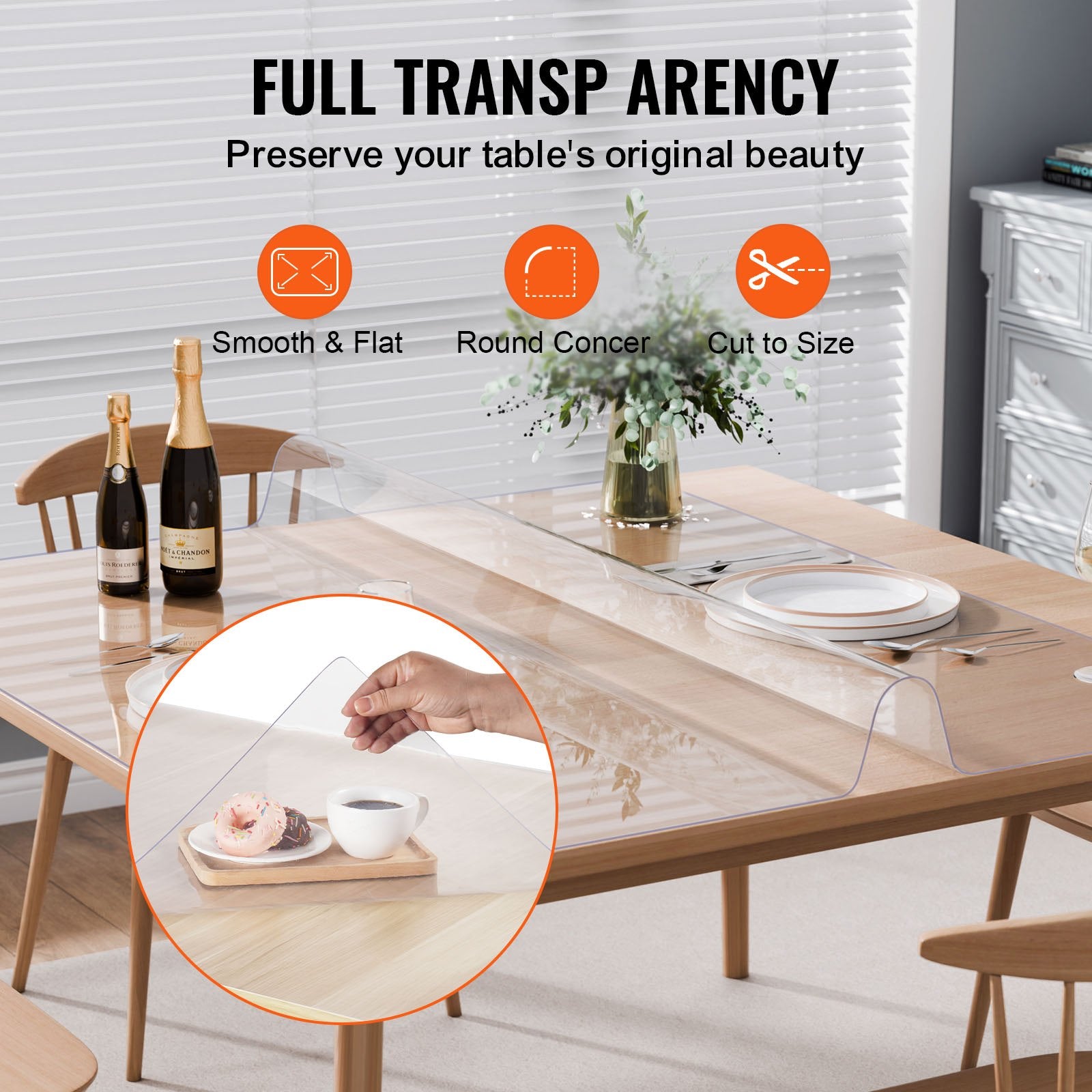 Plastic Table Cover, 54 x 54 Inch 1.5 mm Thick Clear Table Protector, Square PVC Desk Mat, Waterproof & Easy Cleaning Desk Pad Tablecloth, for Office Dresser Dining Room Table Night Stand