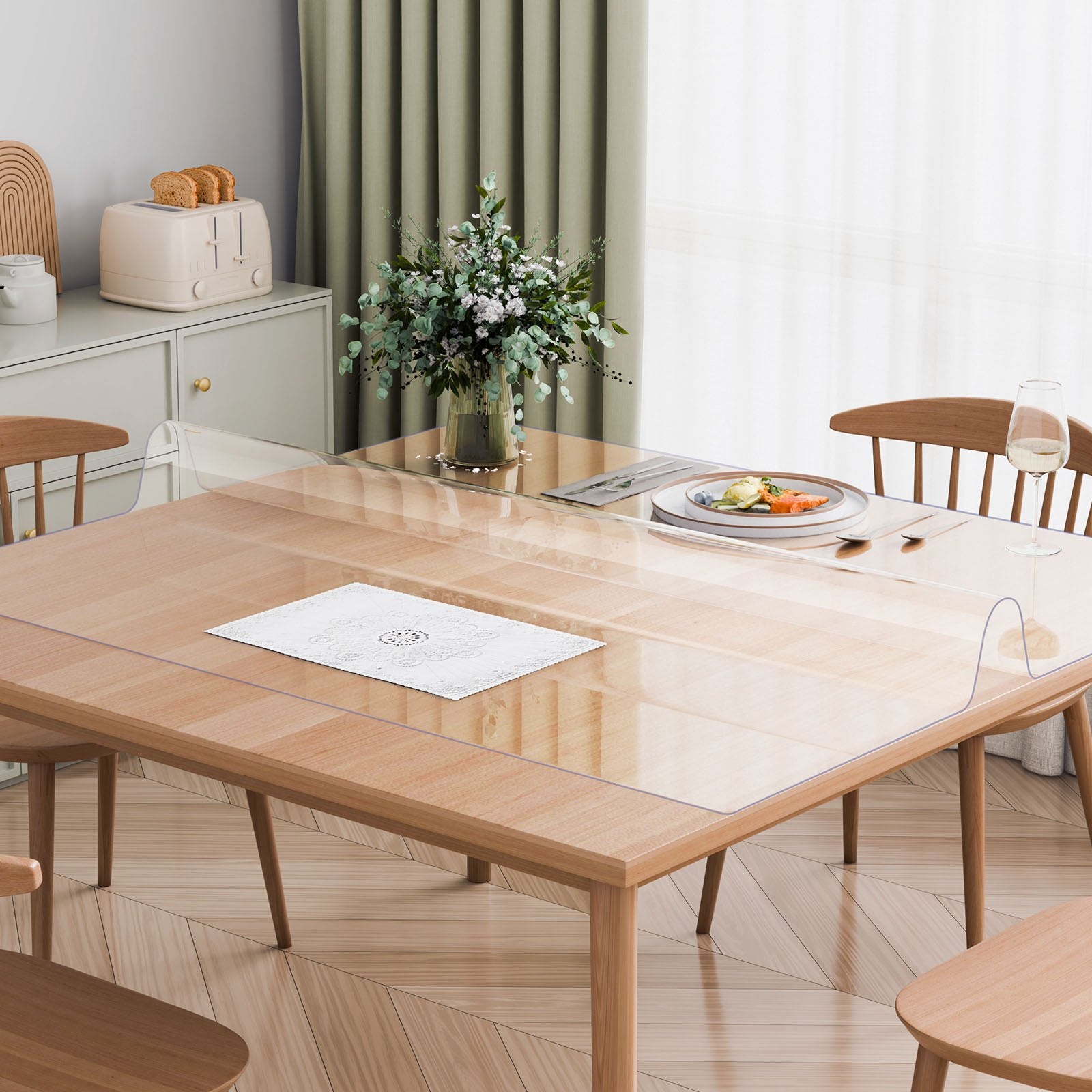 Plastic Table Cover, 54 x 54 Inch 1.5 mm Thick Clear Table Protector, Square PVC Desk Mat, Waterproof & Easy Cleaning Desk Pad Tablecloth, for Office Dresser Dining Room Table Night Stand