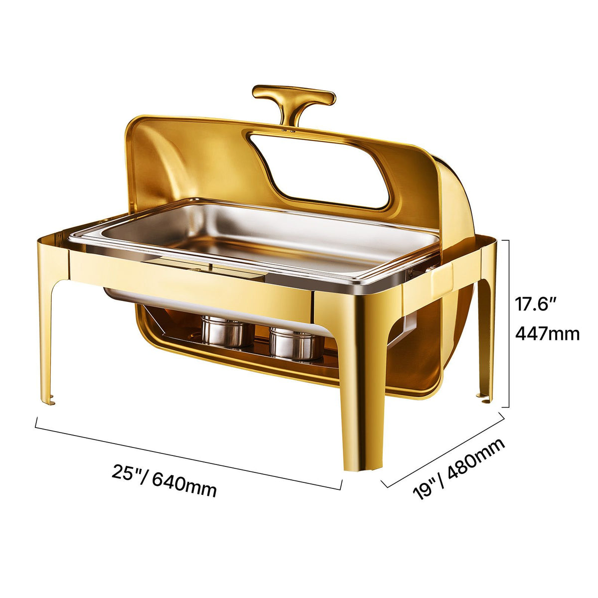 9Qt Roll Top Chafing Dish Buffet Set Gold Stainless Steel Warmer, Visible Lid