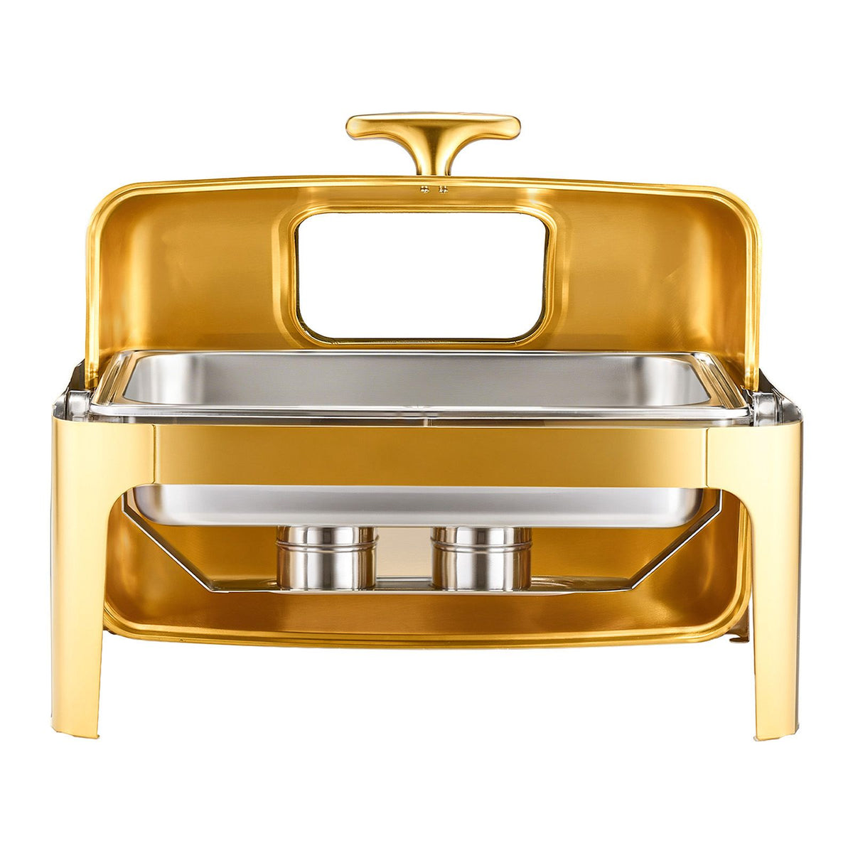 9Qt Roll Top Chafing Dish Buffet Set Gold Stainless Steel Warmer, Visible Lid