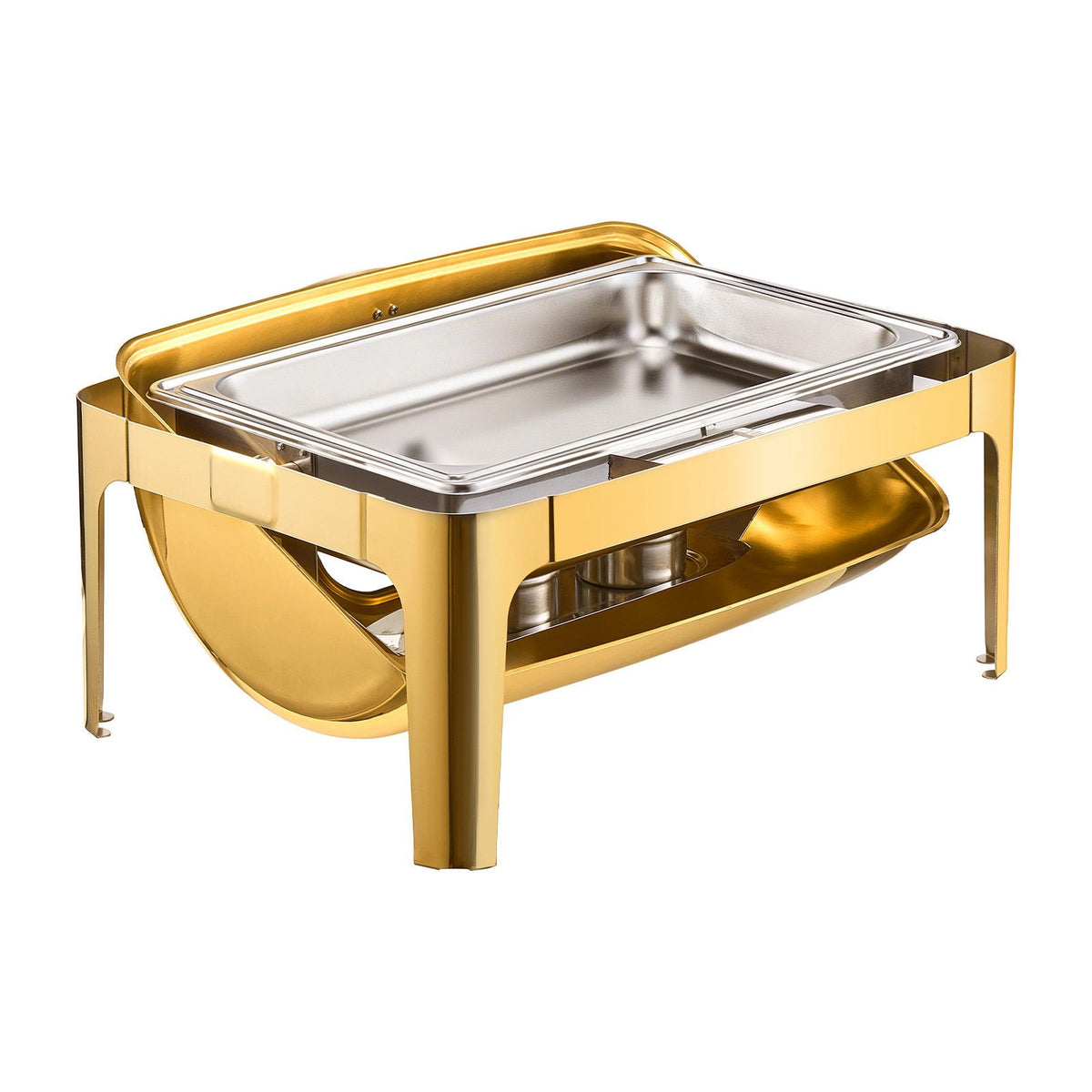 9Qt Roll Top Chafing Dish Buffet Set Gold Stainless Steel Warmer, Visible Lid