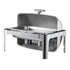 Roll Top Chafing Dish Buffet Complete Set, 9Qt Stainless Steel Chafer with Full Size Pan, Rectangle Catering Warmer Server with Lid Water Pan Folding Stand Fuel Holder Meal Clip, Silver