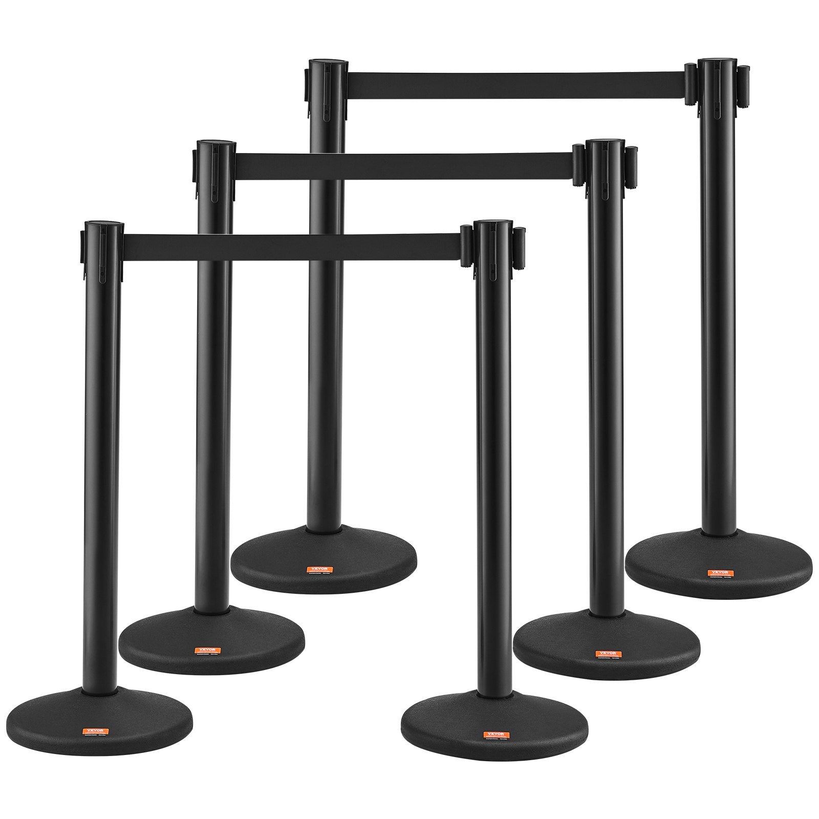 Crowd Control Stanchions, 6-Pack Crowd Control Barriers with 3PCS 6.5FT Black Retractable Belts, Plastic Stanchion Queue Post, Belt Barriers Line Divider Stanchion Set for Airport, Exhibition