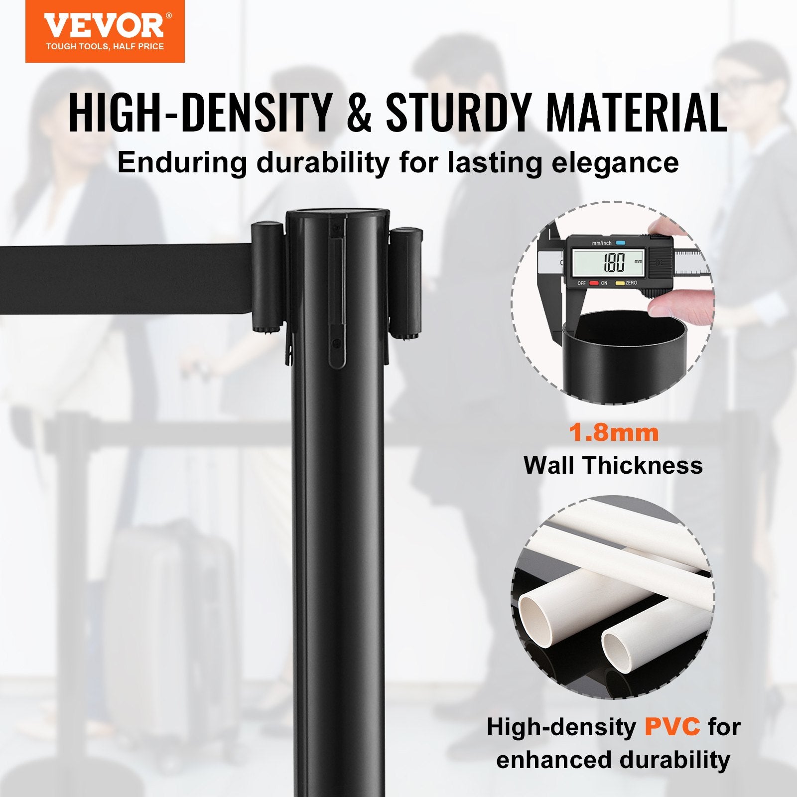 Crowd Control Stanchions, 6-Pack Crowd Control Barriers with 3PCS 6.5FT Black Retractable Belts, Plastic Stanchion Queue Post, Belt Barriers Line Divider Stanchion Set for Airport, Exhibition