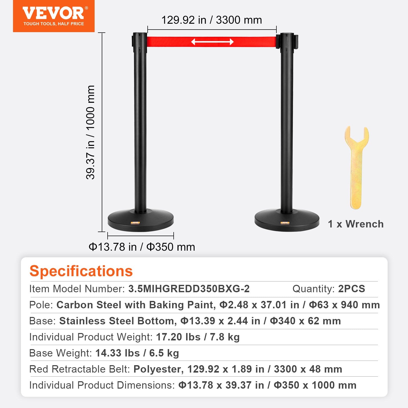Crowd Control Stanchions, 2-Pack Crowd Control Barriers, Carbon Steel Baking Painted Stanchion Queue Post with 11FT Red Retractable Belt, Belt Barriers Line Divider for Exhibition, Airport