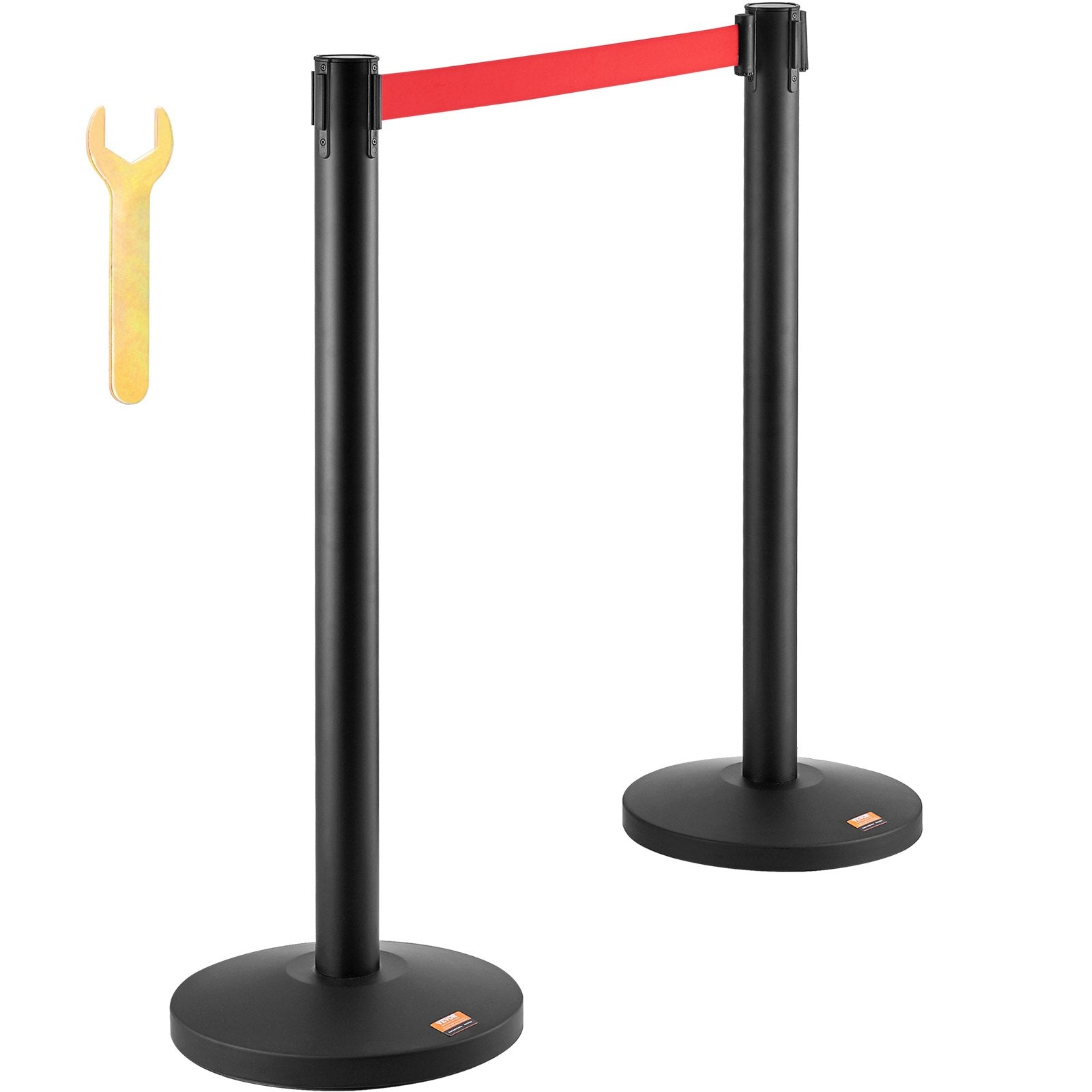 Crowd Control Stanchions, 2-Pack Crowd Control Barriers, Carbon Steel Baking Painted Stanchion Queue Post with 11FT Red Retractable Belt, Belt Barriers Line Divider for Exhibition, Airport