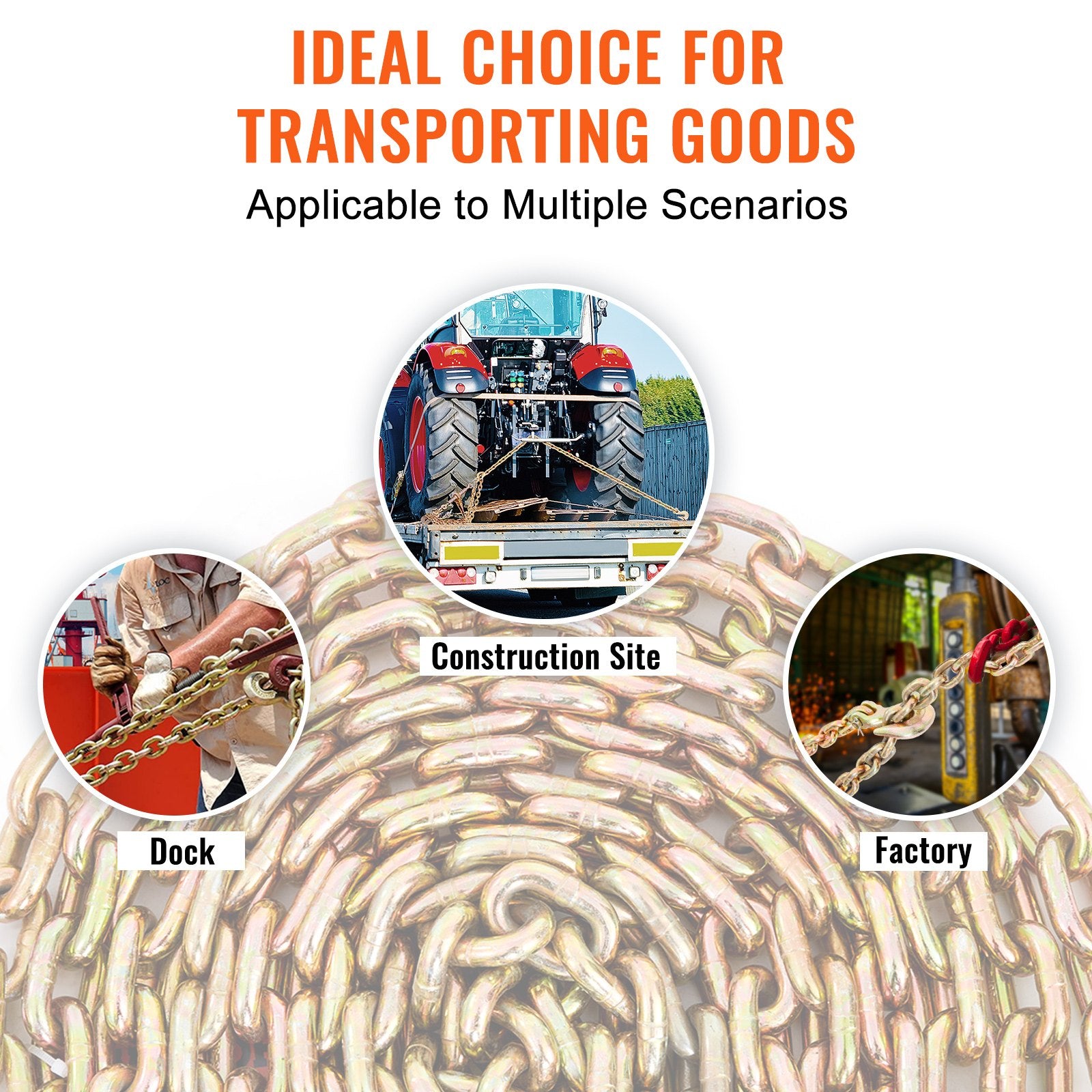 Transport Binder Chain, 2222 kg Working Load Limit, 5/16''x20' G80 Tow Chain Tie Down with Grab Hooks, DOT Certified, Galvanized Coating Manganese Steel for Dock Factory Construction Site, 2Pack