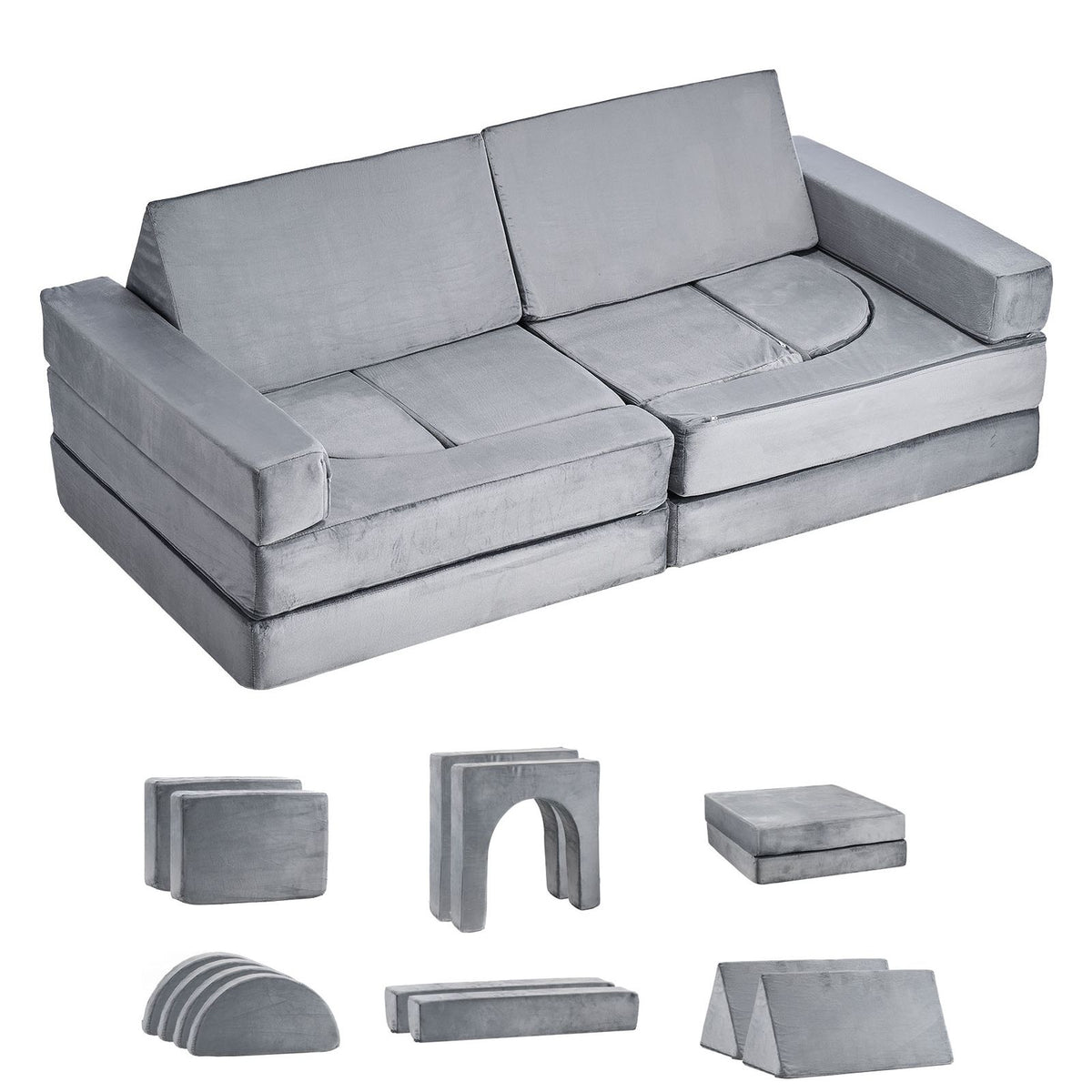 14 Piece Modular Kids Play Couch Sofa 28D Foam Convertible Toddler Gray
