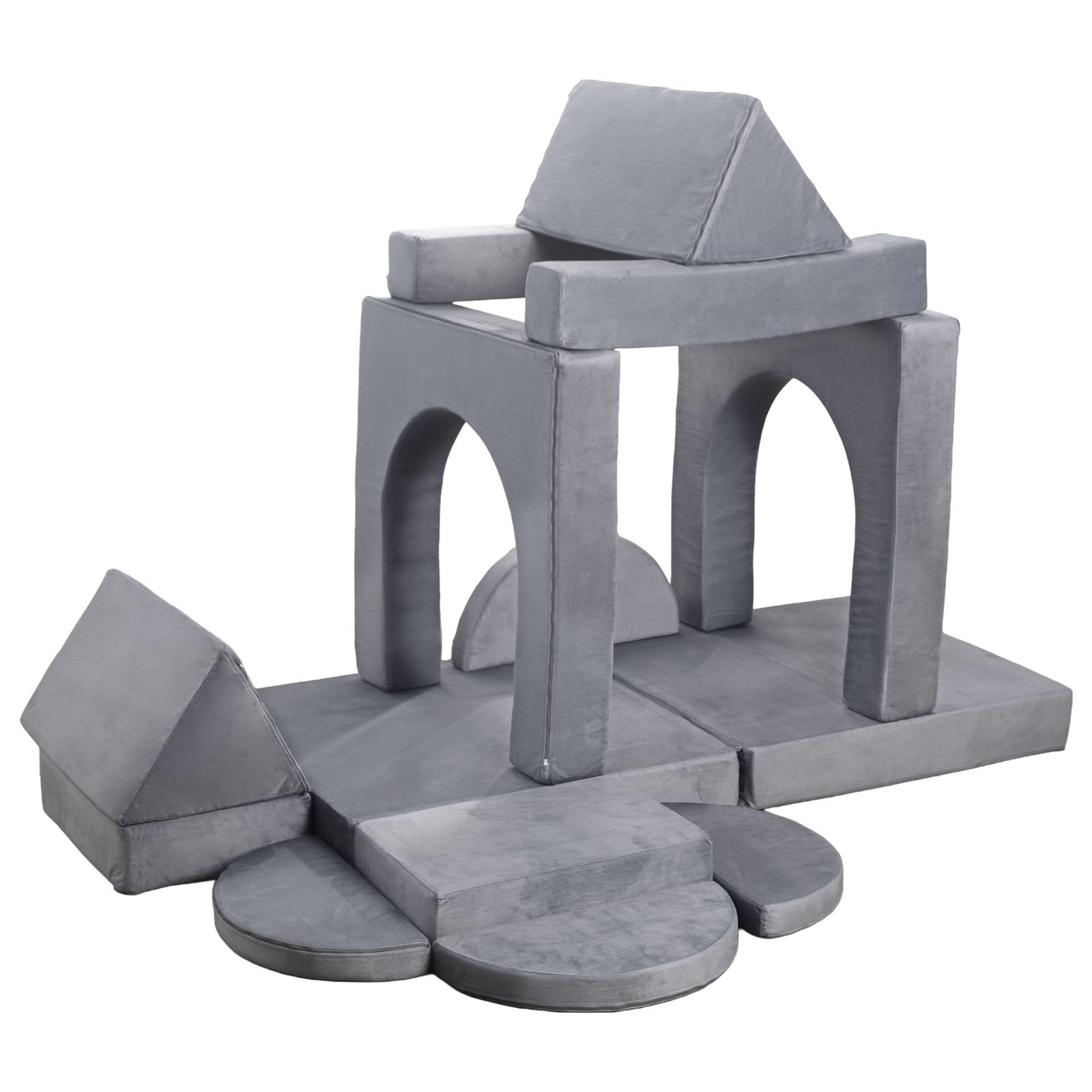 Modular Kids Play Couch, Sectional Toddler Sofa with Armrests, 28D Sponge & Short Pile, Convertible Kids Modular Couch DIY Creative Combination for Playroom, Bedroom, Living Room, 14 Pcs, Gray