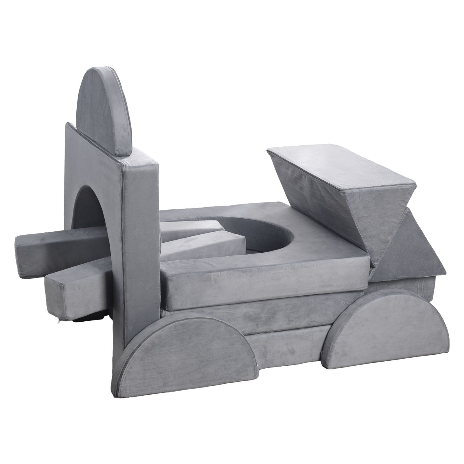 Modular Kids Play Couch, Sectional Toddler Sofa with Armrests, 28D Sponge & Short Pile, Convertible Kids Modular Couch DIY Creative Combination for Playroom, Bedroom, Living Room, 14 Pcs, Gray