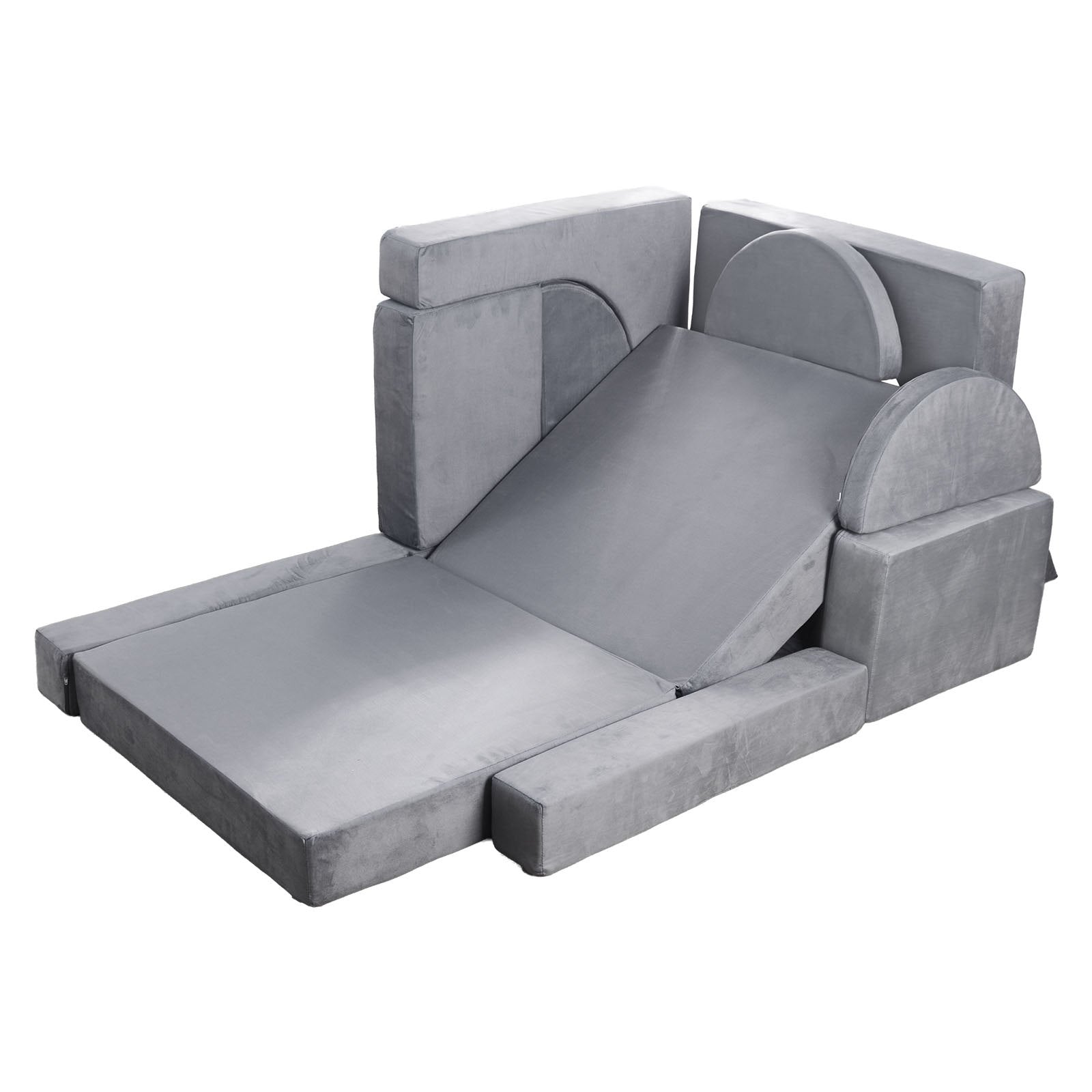 Modular Kids Play Couch, Sectional Toddler Sofa with Armrests, 28D Sponge & Short Pile, Convertible Kids Modular Couch DIY Creative Combination for Playroom, Bedroom, Living Room, 14 Pcs, Gray