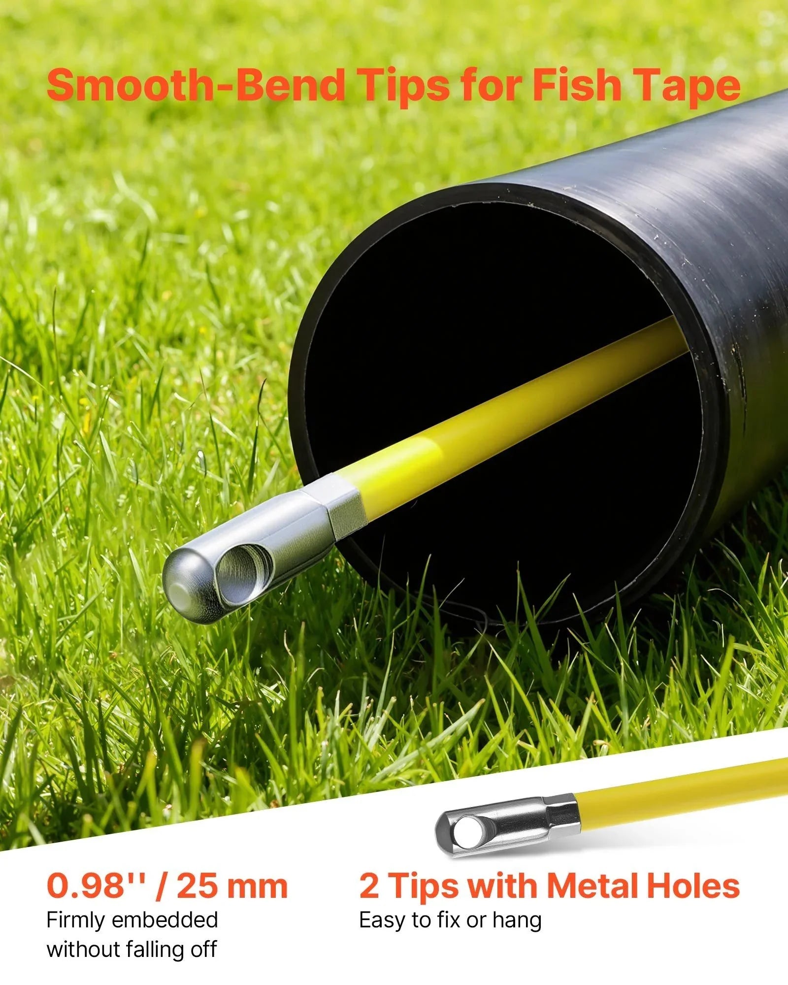 Fish Tape Fiberglass, 152M 6.3MM, Duct Rodder Fishtape Wire Puller with Stand, Cable Running Rod with Locking Mechanism, Fishing Tools, for Walls Floor and Electrical Conduit, Non-Conductive