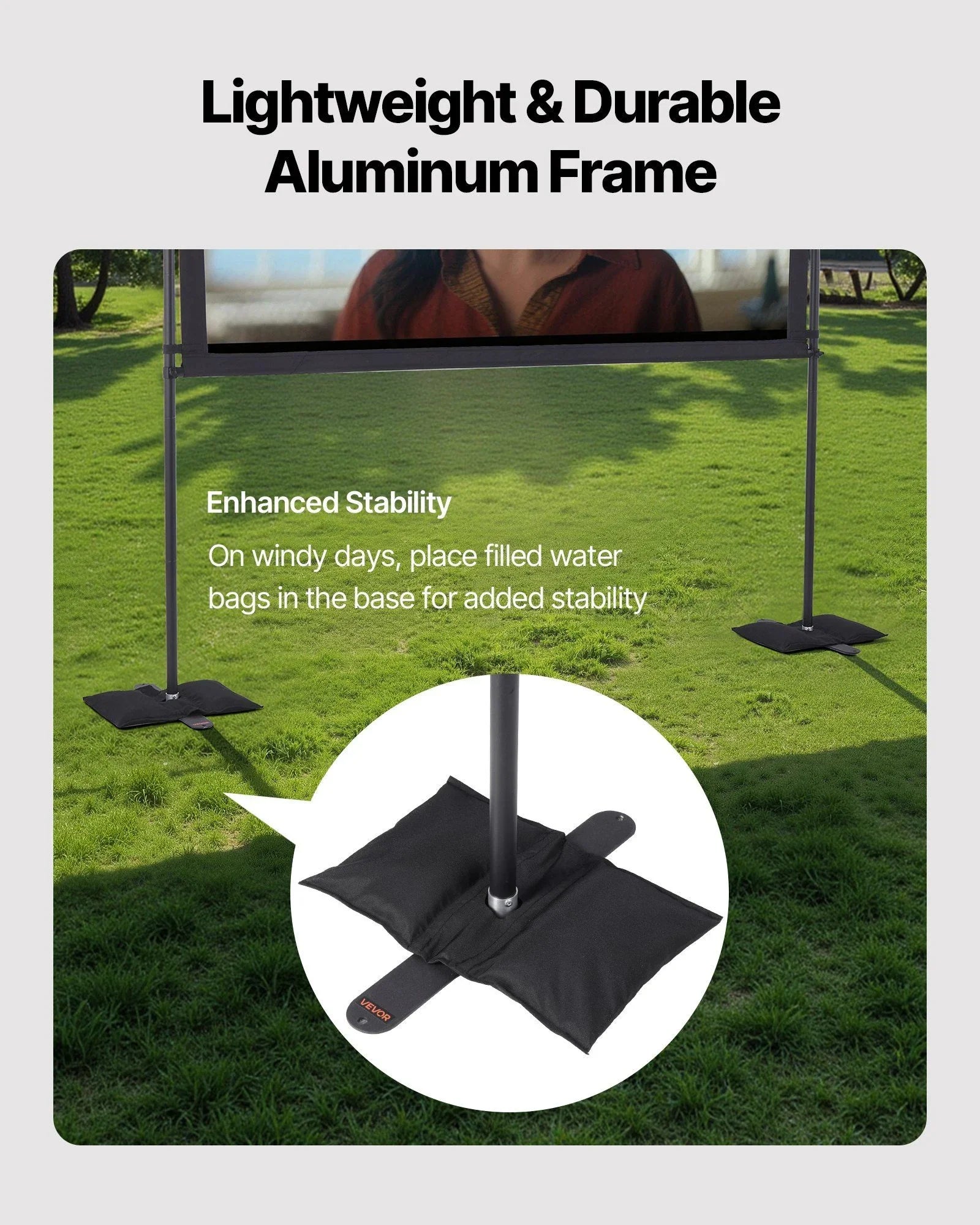 Projector Screen with Stand, 80 Inch 160° Wide Angle Indoor Outdoor Projection Screen, 16:9 4K HD Wrinkleless Portable Dual-Stand Screens with Carry Bag, for Movie Home Theater Presentation