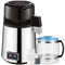 1.1 Gal Water Distiller, 0.3 Gal/H, 750W Distilled Water Maker Machine 0-99H Timing Set Temp Display, 304 Stainless Steel Countertop Distiller Glass Carafe Cleaning Powder 3 Carbon Packs, Silver