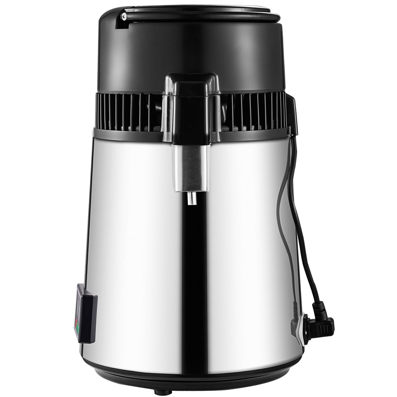 1.1 Gal Water Distiller, 0.3 Gal/H, 750W Distilled Water Maker Machine 0-99H Timing Set Temp Display, 304 Stainless Steel Countertop Distiller Glass Carafe Cleaning Powder 3 Carbon Packs, Silver