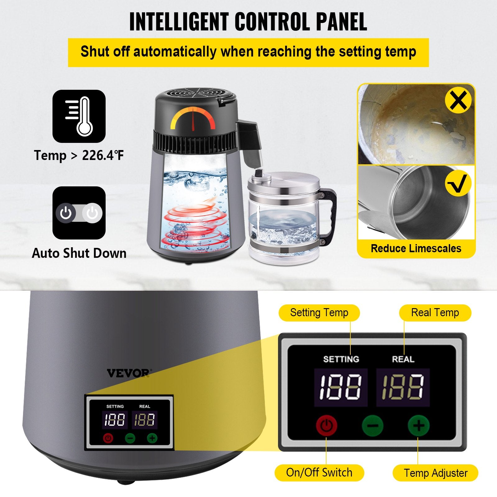 Home Water Distiller Distilled Water Maker 4 L with Dual Temp Display Grey