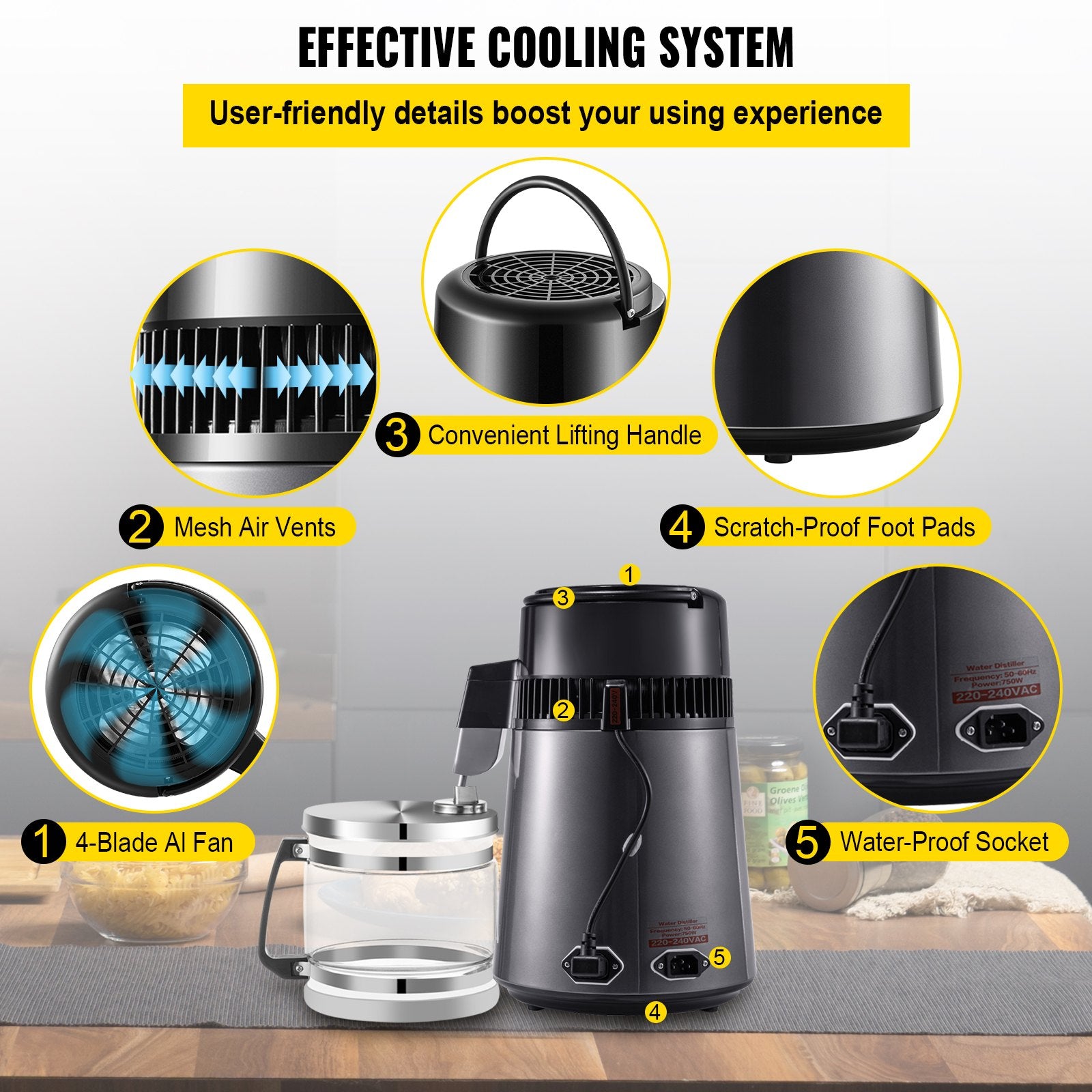 Home Water Distiller Distilled Water Maker 4 L with Dual Temp Display Grey