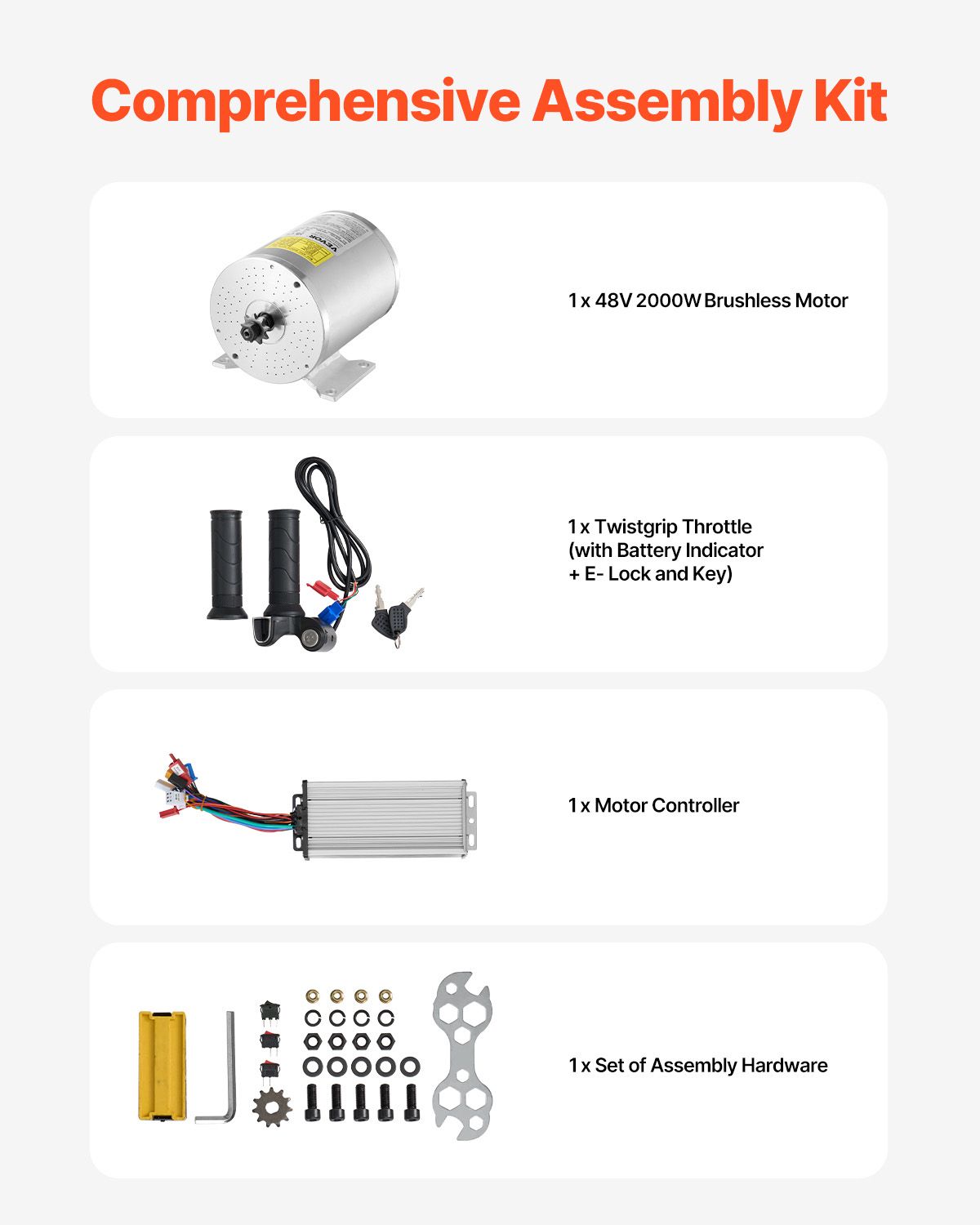 2000W 48V Brushless DC Motor Kit with Controller Throttle for E-Bike DIY