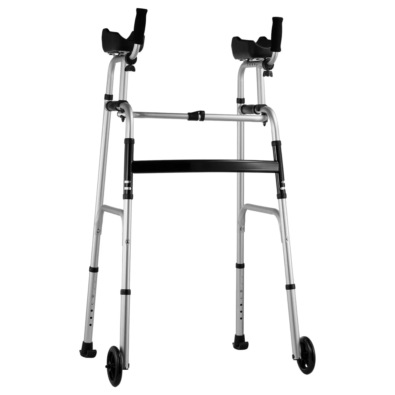 2 in 1 Folding Walker & Removable Armrests, Height Adjustable Foldable Walker with 5