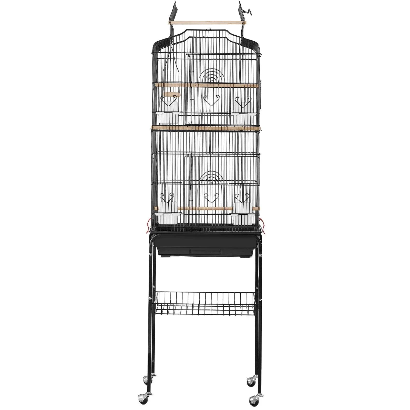 Large Bird Cage, 62 in, Open Top Parakeet Cage with Rolling Stand,  Steel Bird Flight Cage with Removable Tray, Budgie Birdcage with 4 Perches, Parrot Cage for Lovebirds Cockatiels Pet Toy