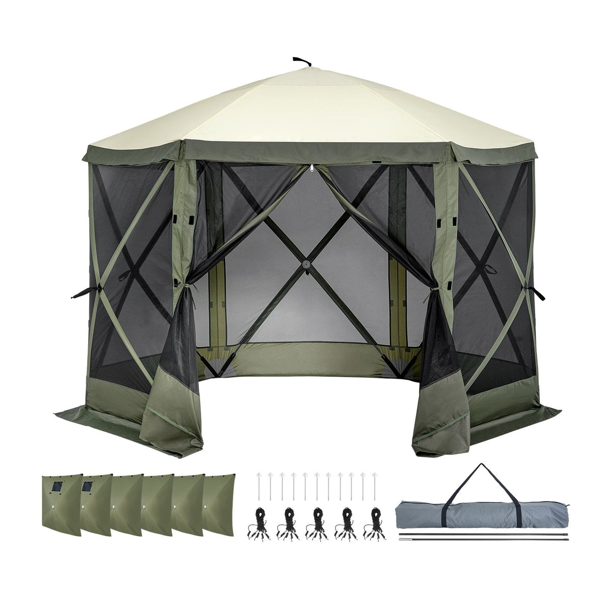 10x10FT Pop Up Screen Tent Gazebo with Mosquito Netting Privacy Cloths