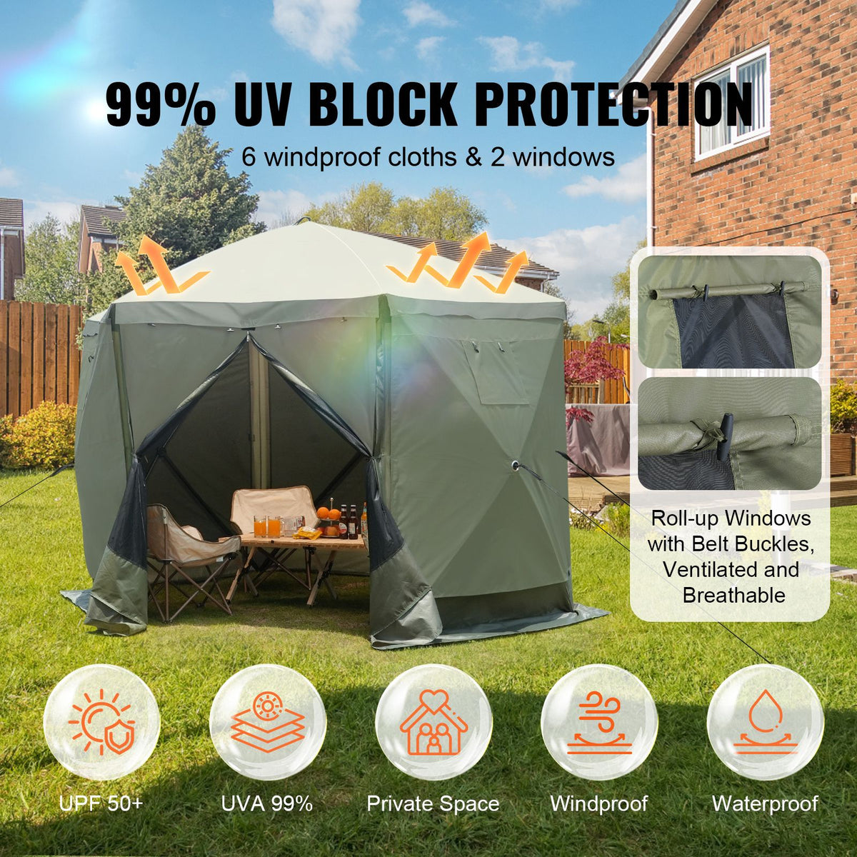 10x10FT Pop Up Screen Tent Gazebo with Mosquito Netting Privacy Cloths