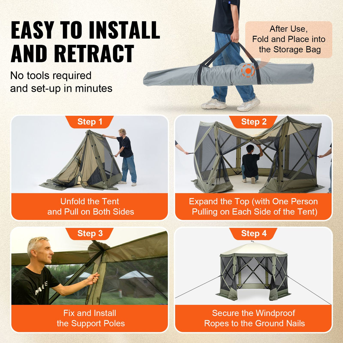 10x10FT Pop Up Screen Tent Gazebo with Mosquito Netting Privacy Cloths